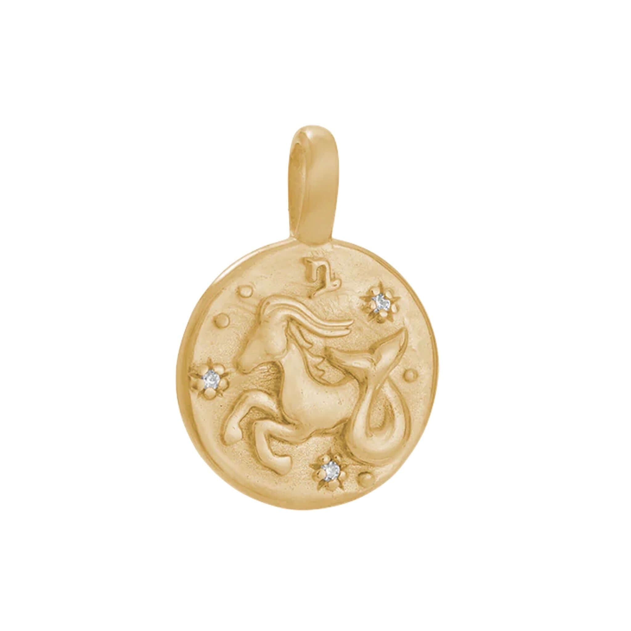 Kirstin Ash Petite Zodiac Charm - Capricorn gold coin pendant with Capricorn goat motif and crystal stars