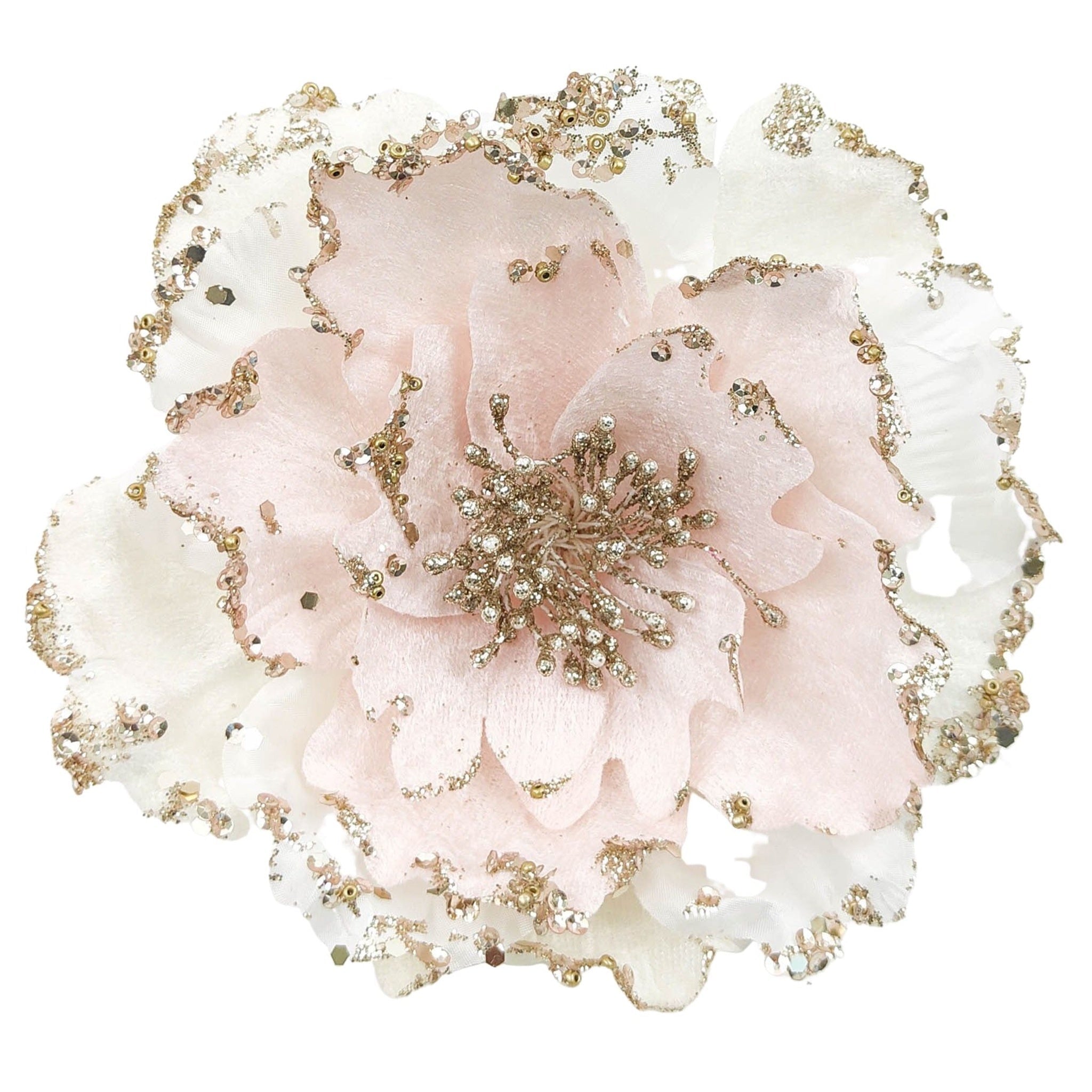 Layered Glitter Flower Clip Decoration - Blush & White - Tea Pea Home