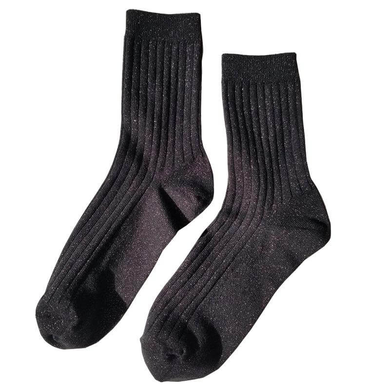 Le Bon Shoppe Her Lurex Socks - Copper Black, shin-high ribbed socks with sparkling design.