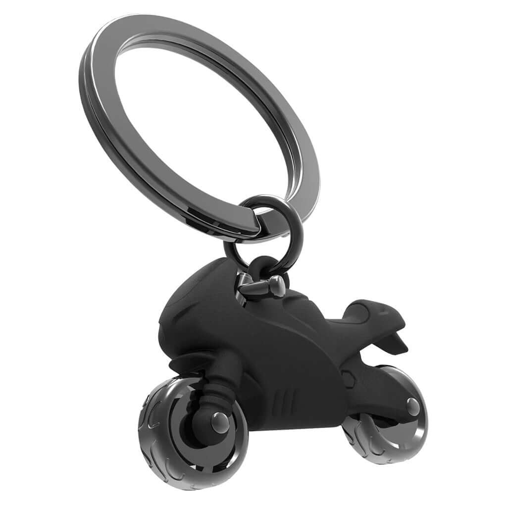 Black motorbike keychain on a white background