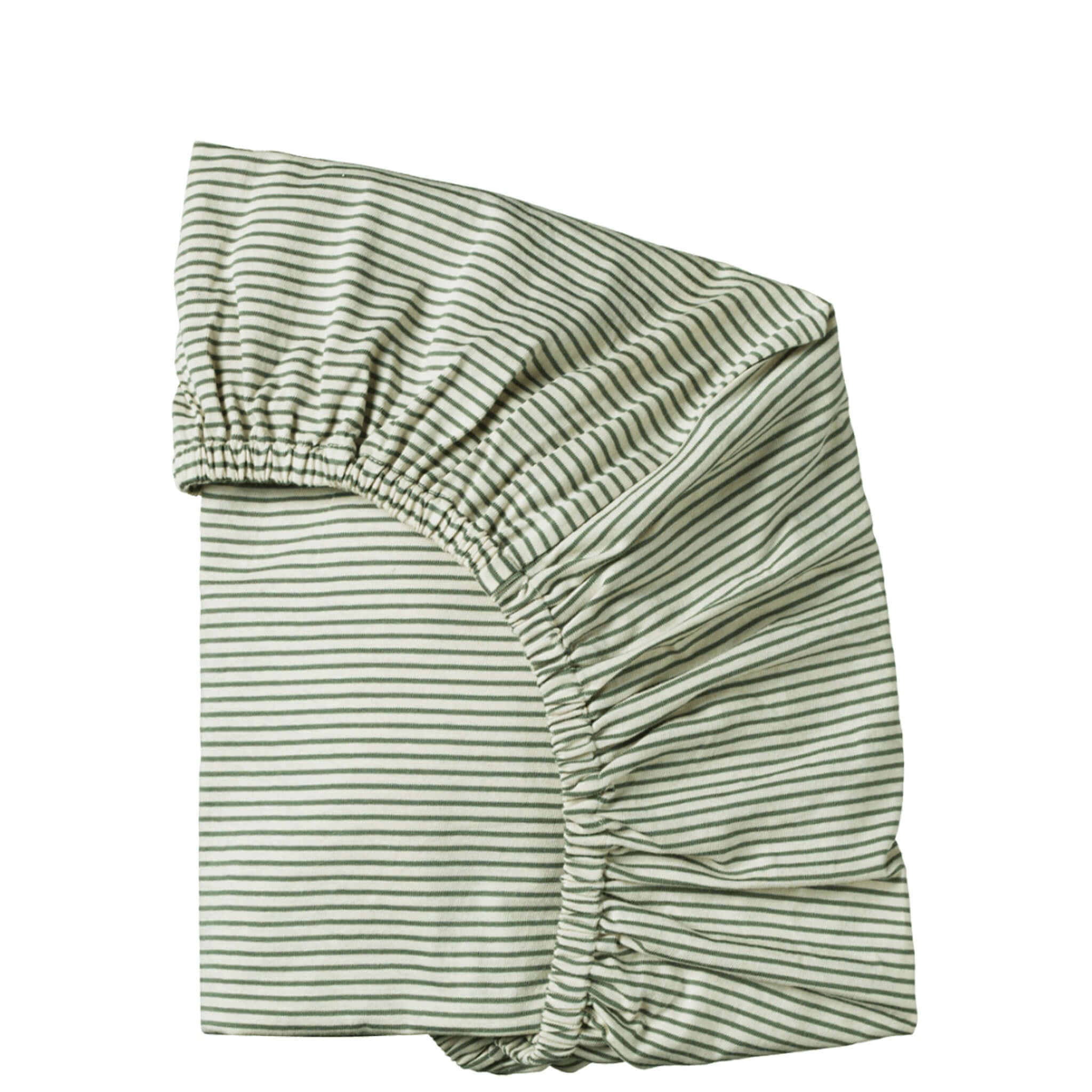 Alt Tag: Nature Baby Organic Cotton Jersey Fitted Bassinet Sheet - Nettle Pinstripe organic jersey fitted bassinet sheet, soft breathable knit
