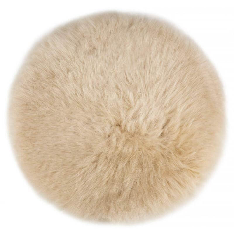 Alt Tag: Long Wool Sheepskin Circle Chair Pad - Nappa in natural beige, 37cm round one-sided sheepskin chair pad