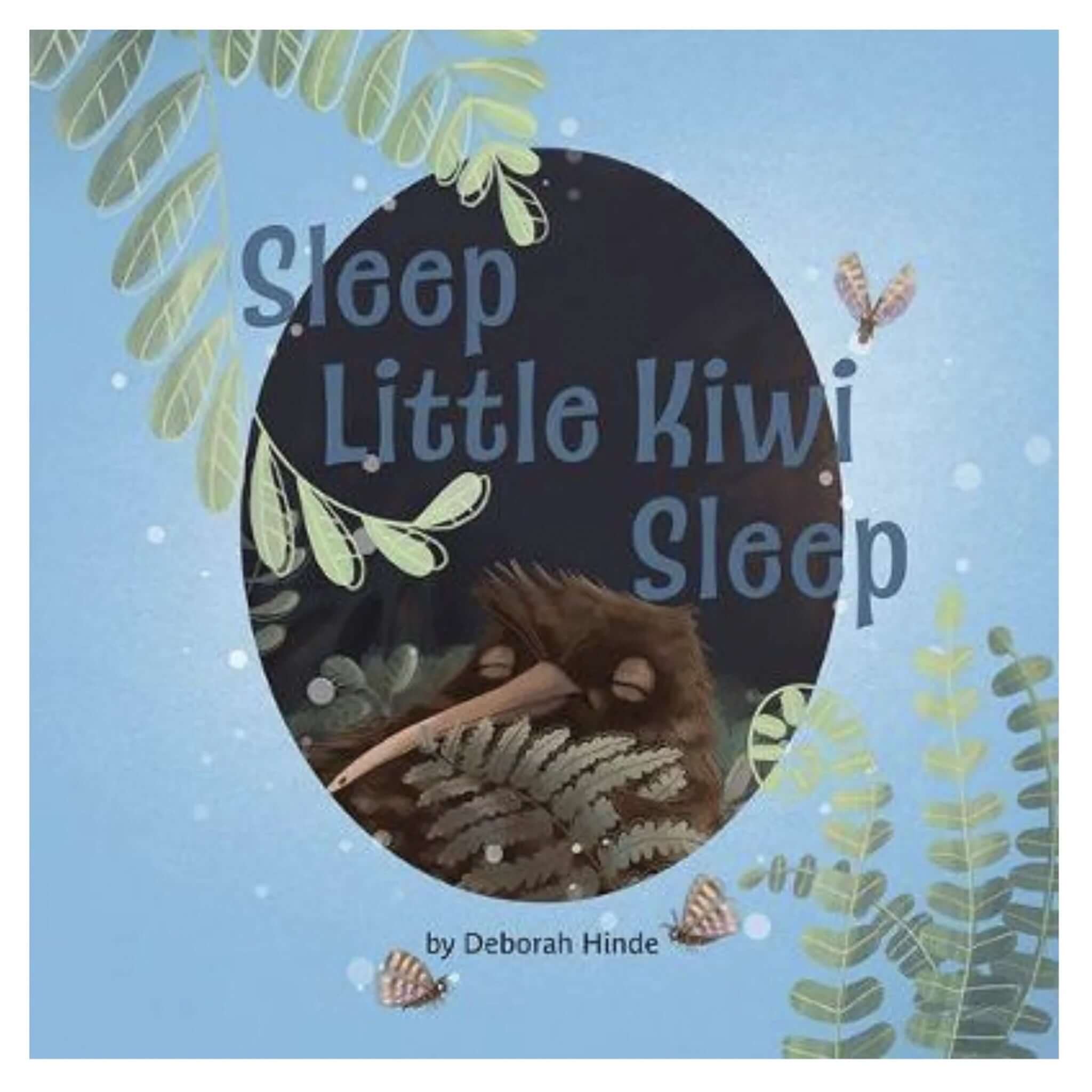 Alt Tag: Sleep Little Kiwi Sleep soft cover bedtime storybook cover featuring kiwi in night forest, 230x230mm, 32 pages
