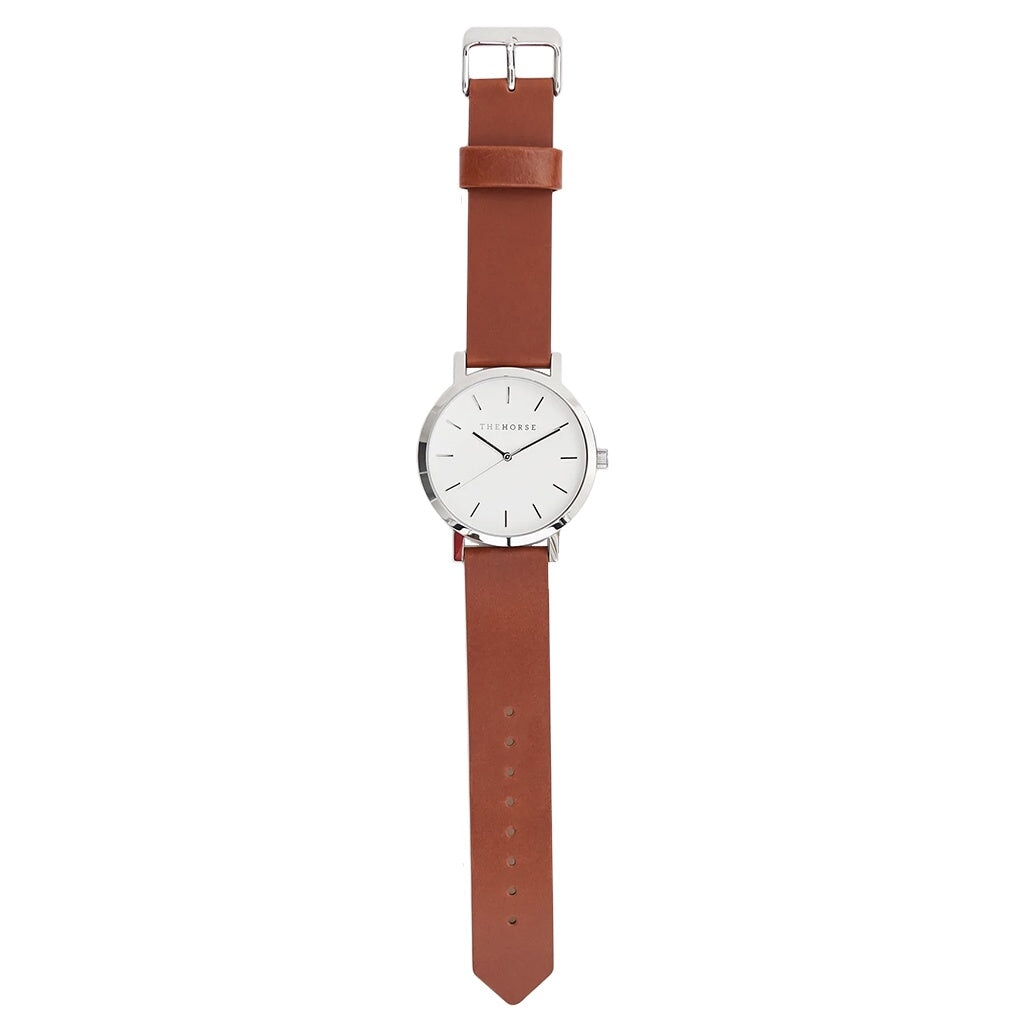 The Horse Original Watch - Polished Steel / White Dial / Tan Leather - Tea Pea Home