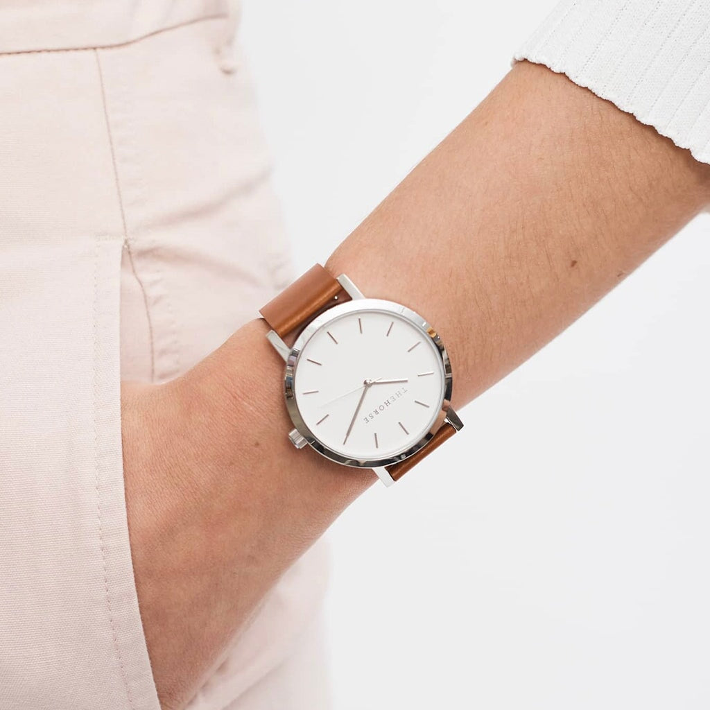 The Horse Original Watch - Polished Steel / White Dial / Tan Leather - Tea Pea Home