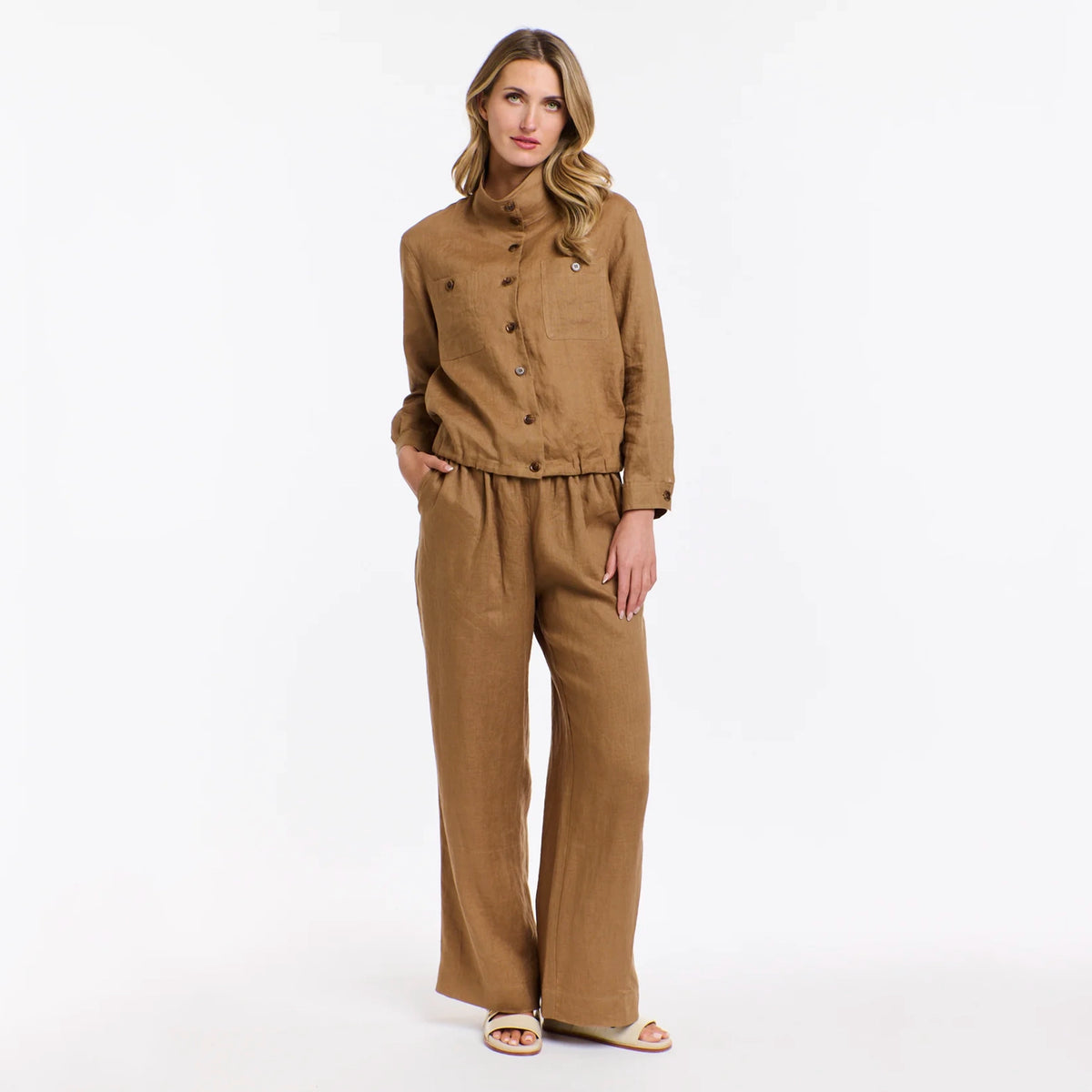 365 Days Rowan Linen Bomber Jacket - Toffee