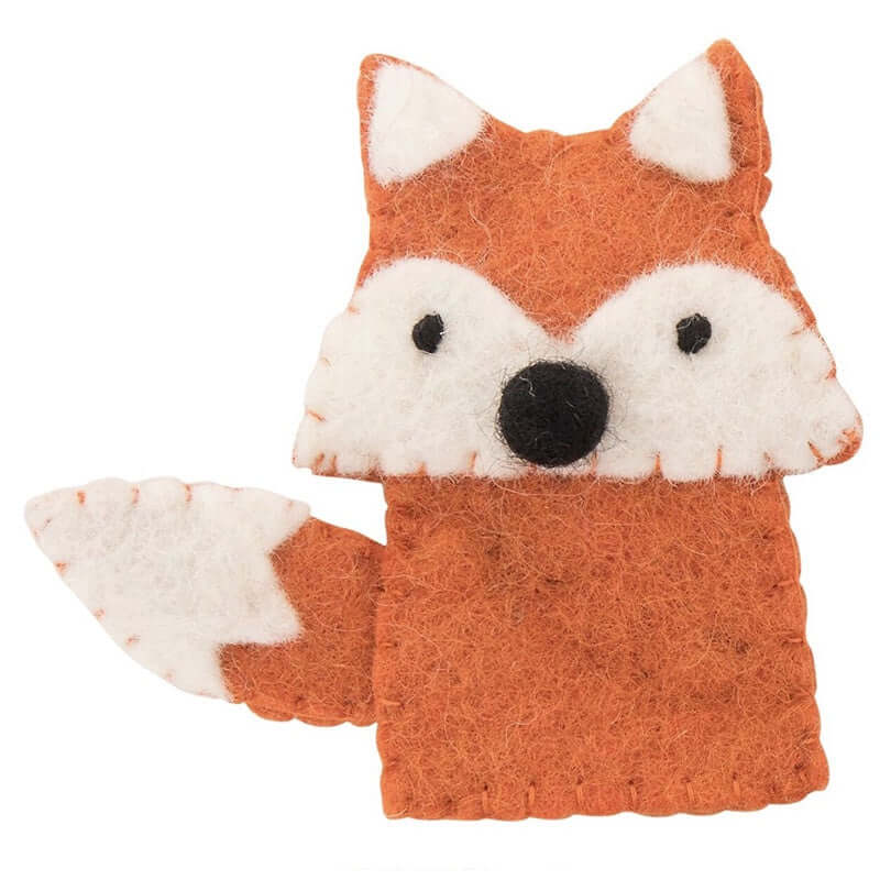 Pashom Nepal Felt Finger Puppet - Fox, handmade felt animal toy for playful adventures in the woods.