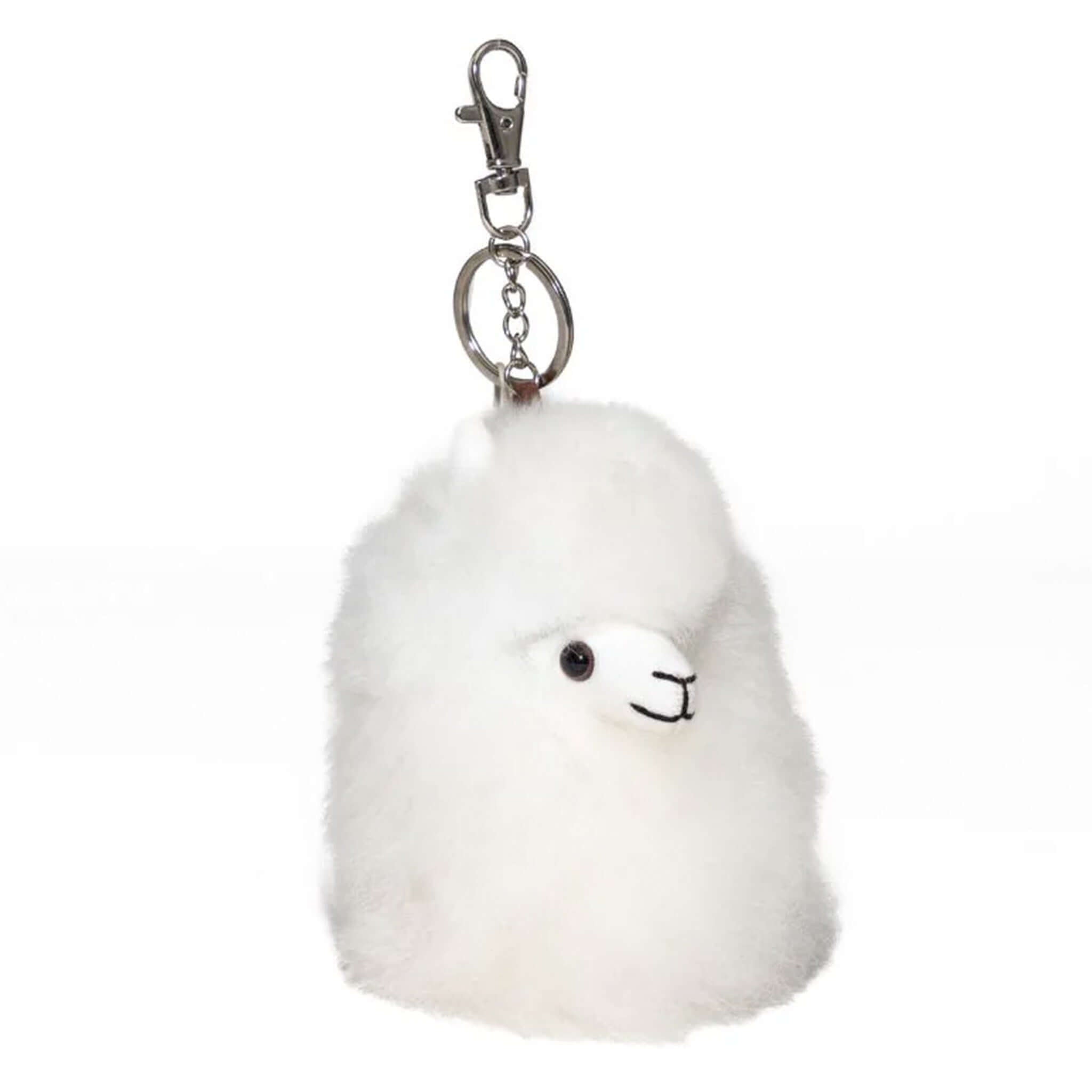 Alpaca Fur Collectable Keyring in ivory, made of soft Peruvian alpaca fur, perfect for bags and gifts.