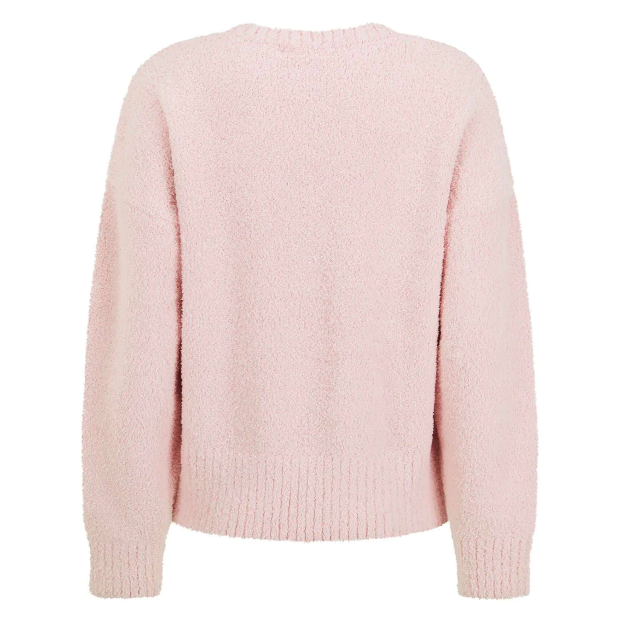 Araminta James Aimes Shell Cardigan - Ballet Pink back view showcasing fluffy knit and relaxed fit.