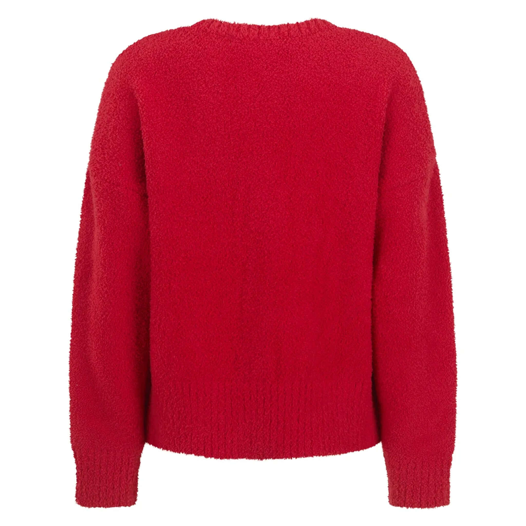 Araminta James Aimes Shell Cardigan - Deep Coral back view showing fluffy knitted texture and relaxed fit.