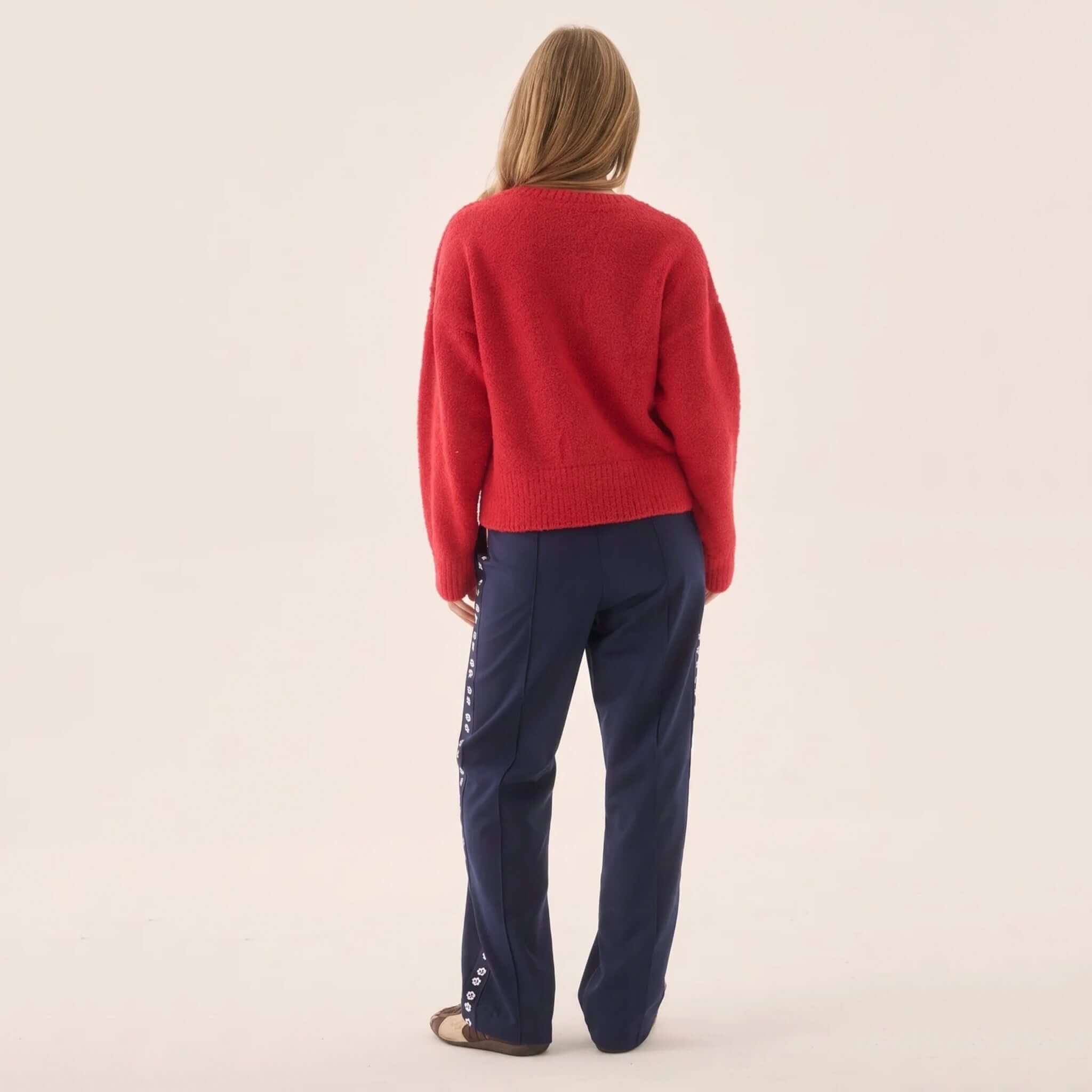 Araminta James Aimes Shell Cardigan - Deep Coral back view with relaxed fit and ribbed cuffs