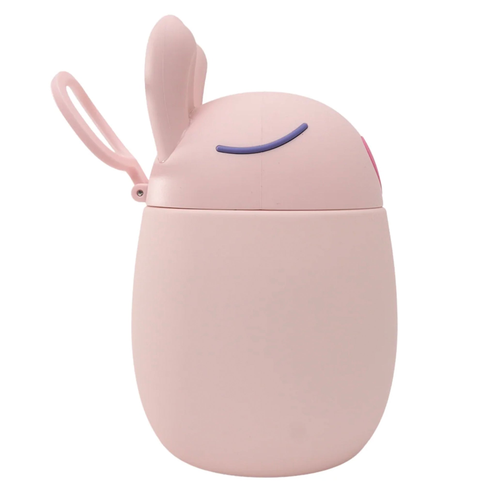 Pink rabbit-shaped container on a white background