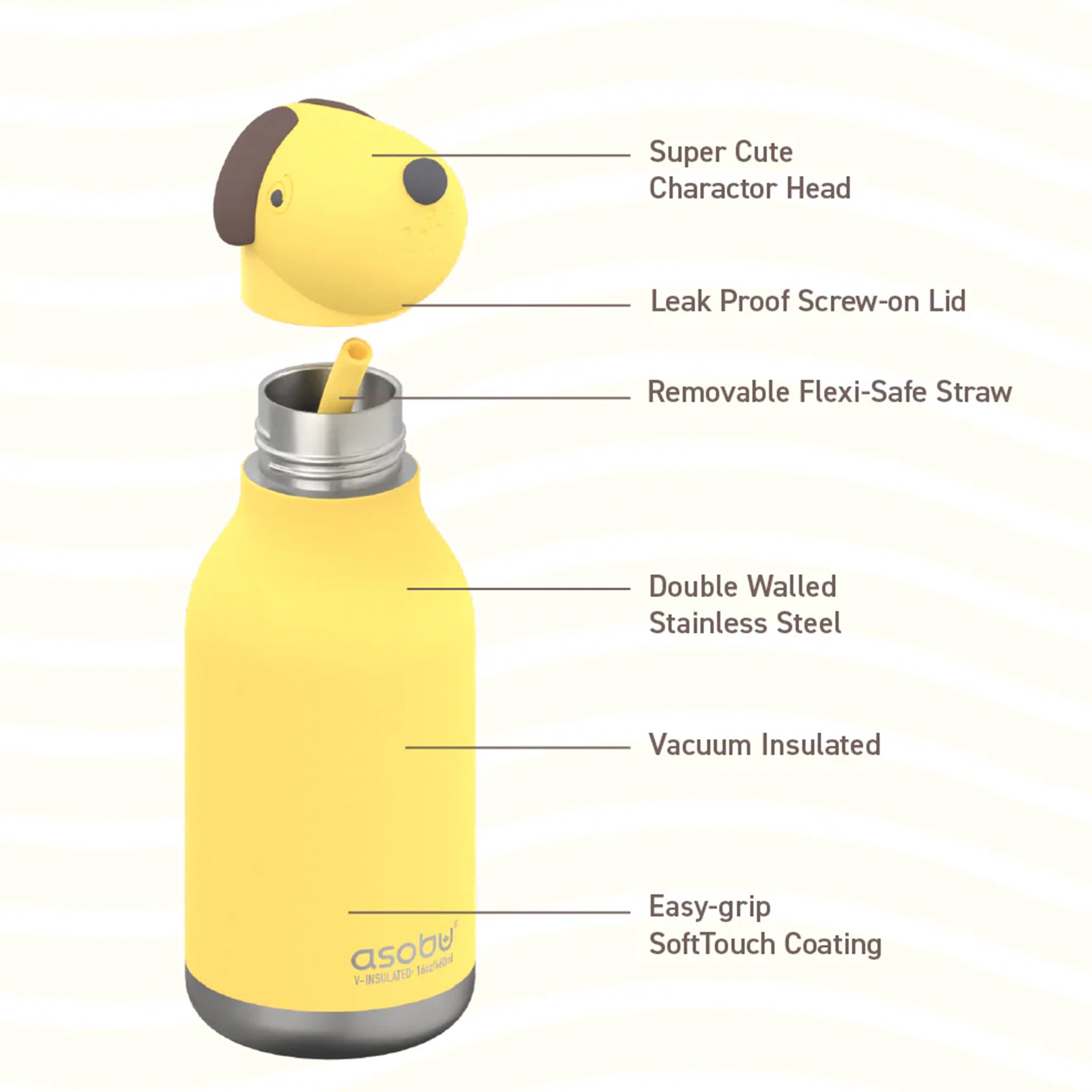 Asobu Bestie 460ml Insulated Stainless Steel Reusable Bottle - Ducky