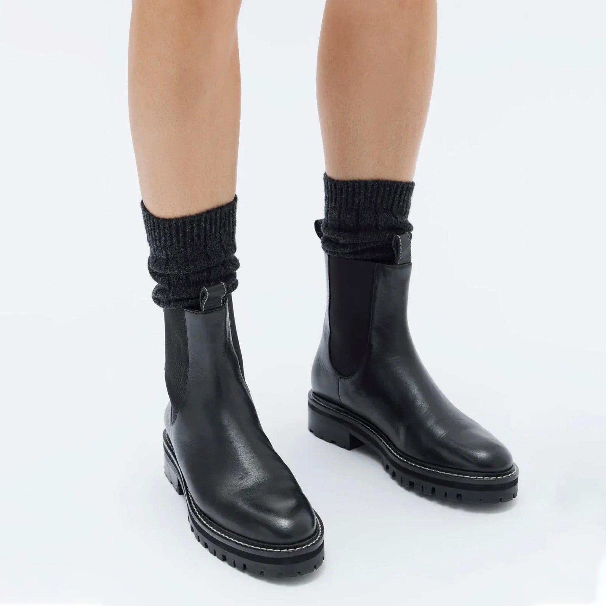 Assembly Label Contrast Stitch Leather Boot - Black - Tea Pea Home