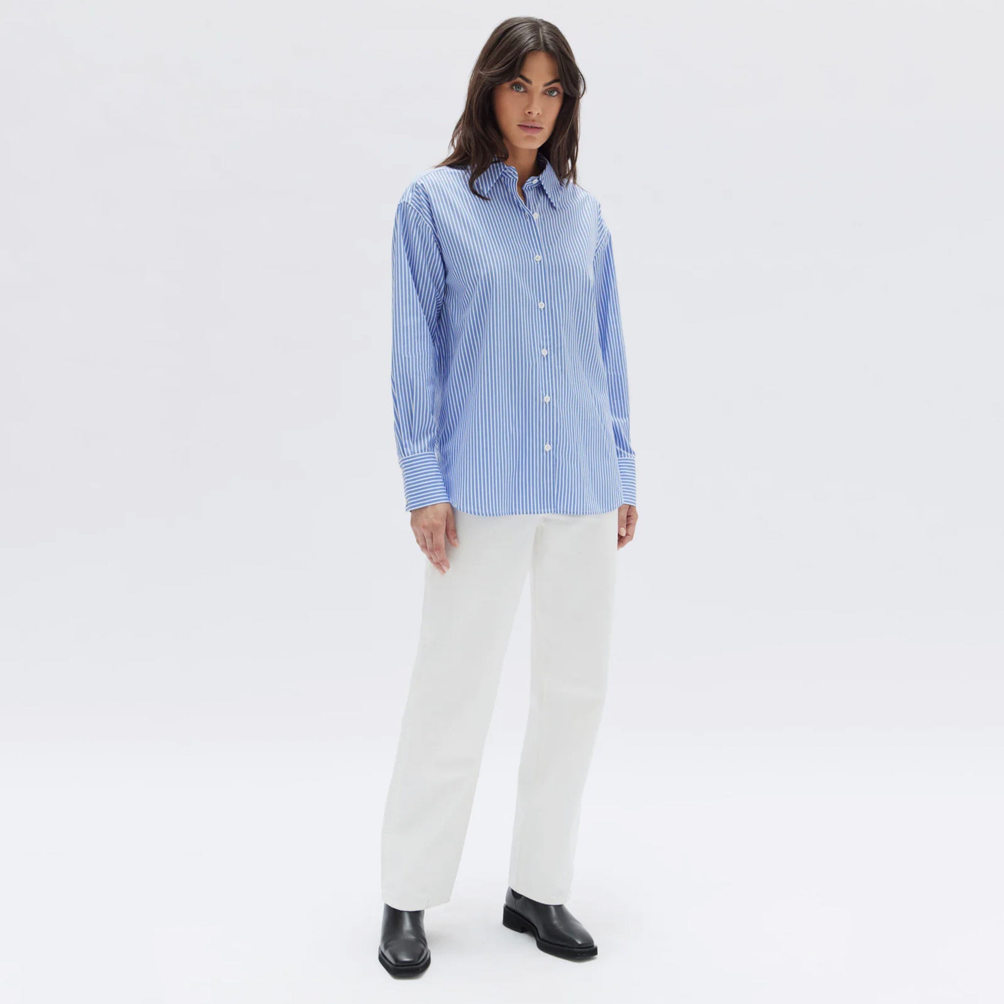 Assembly Label Signature Poplin Shirt - Blue & White Stripe - Tea Pea Home