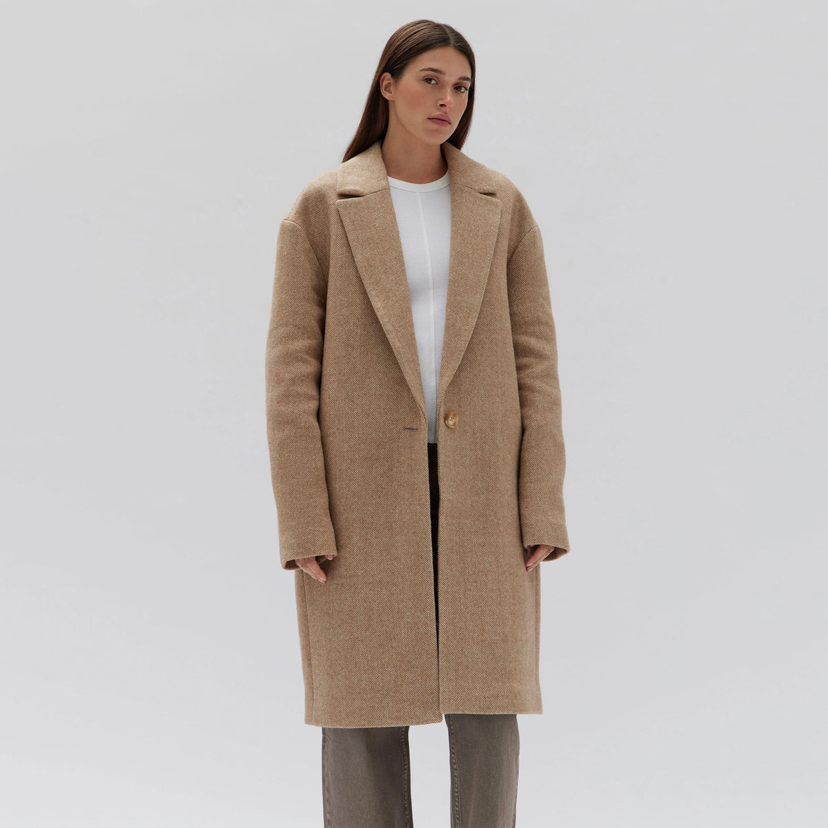 Assembly Label Thea Wool Herringbone Coat - Tan | Tea Pea