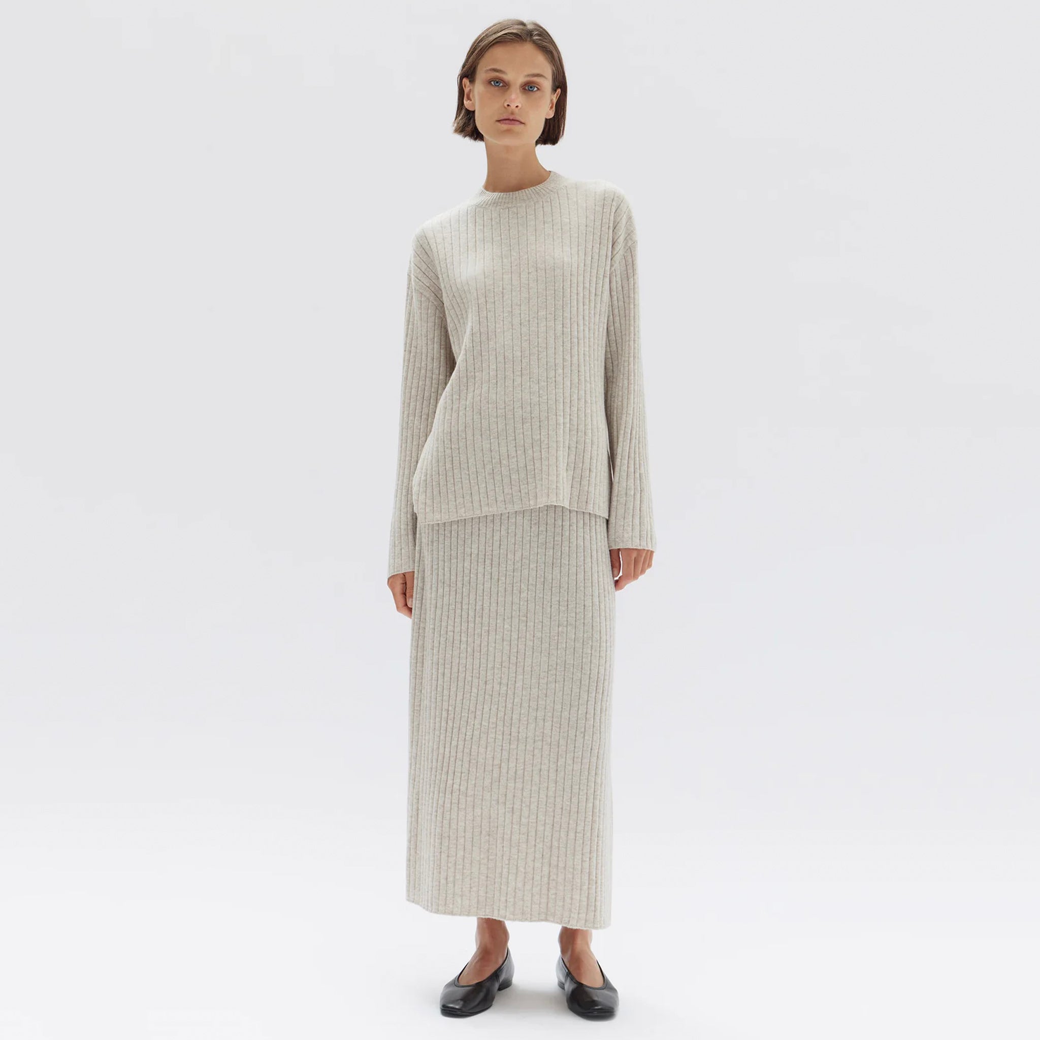 Assembly Label Wool Cashmere Rib Skirt - Oat Marle