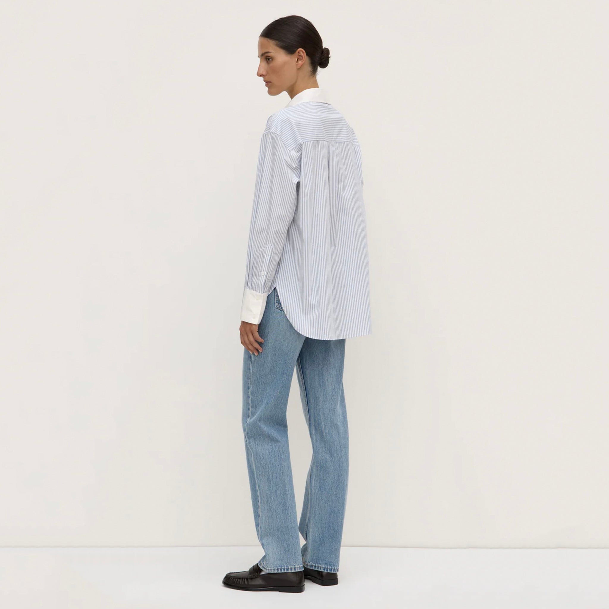 Assembly Label Alec Poplin Stripe Long Sleeve Shirt - Blue & White Stripe