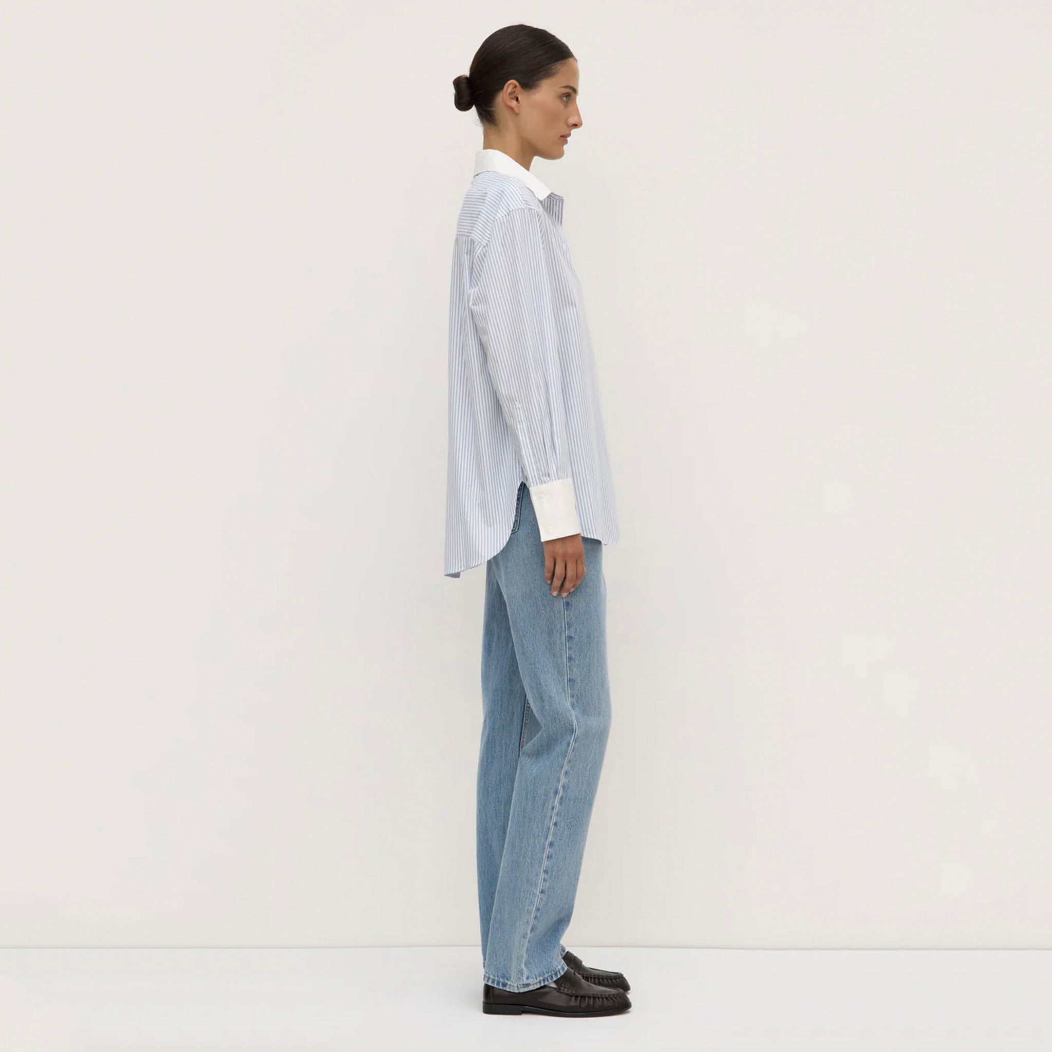 Assembly Label Alec Poplin Stripe Long Sleeve Shirt - Blue & White Stripe