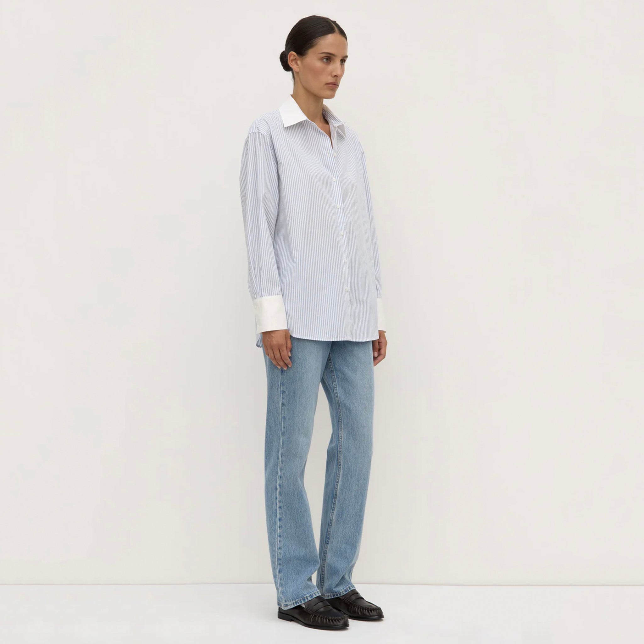 Assembly Label Alec Poplin Stripe Long Sleeve Shirt - Blue & White Stripe