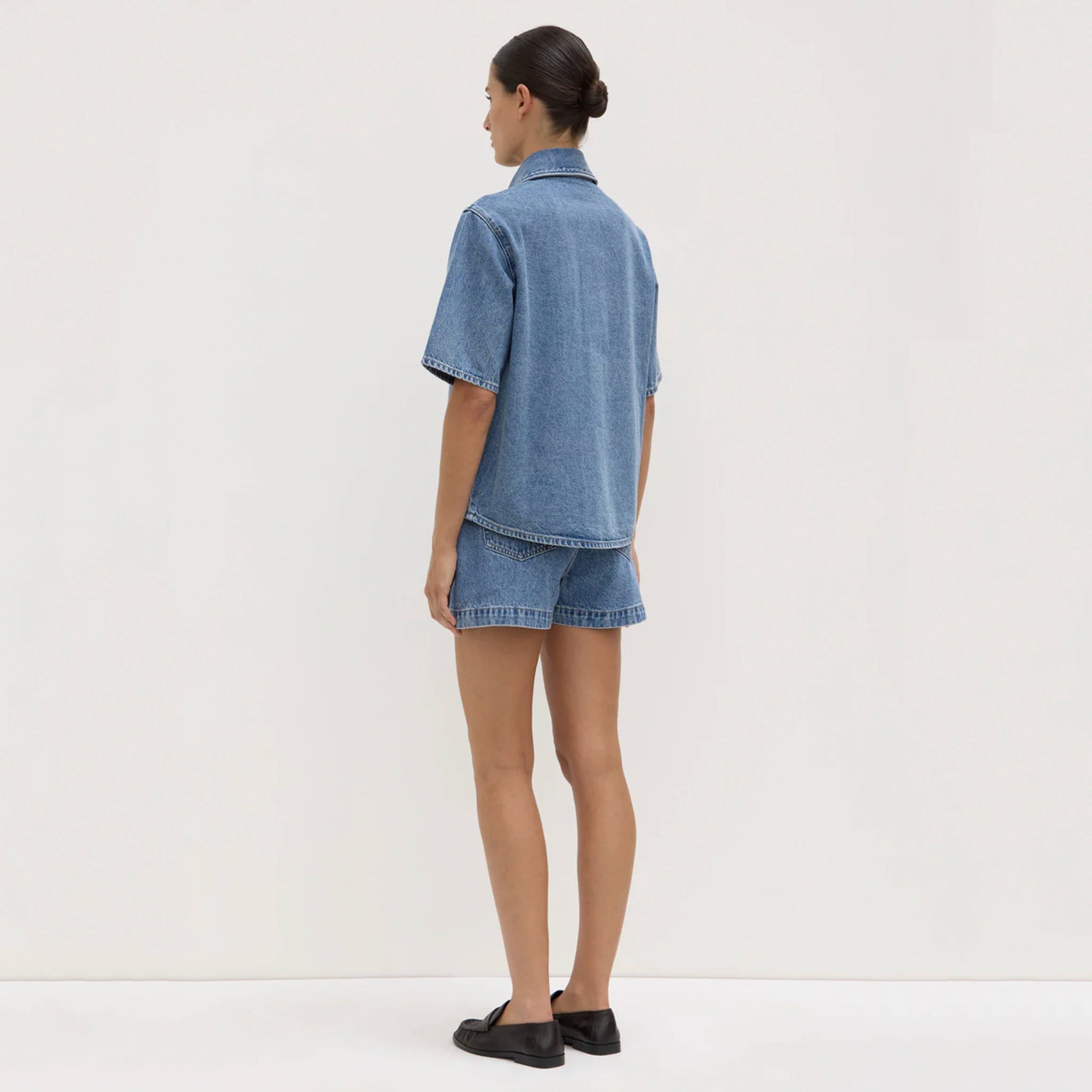 Assembly Label Boxy Denim Short Sleeve Shirt - Dark Stone