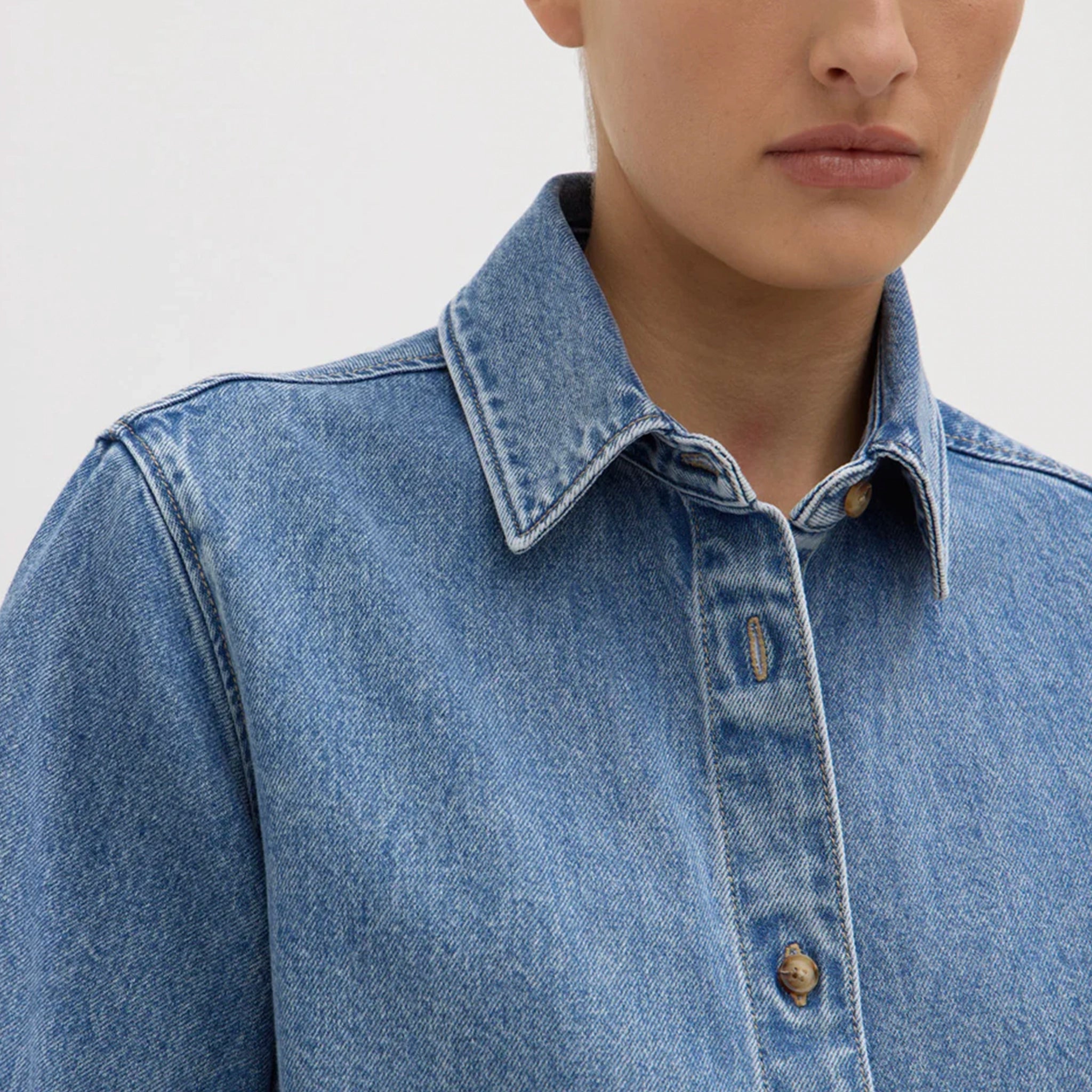 Assembly Label Boxy Denim Short Sleeve Shirt - Dark Stone