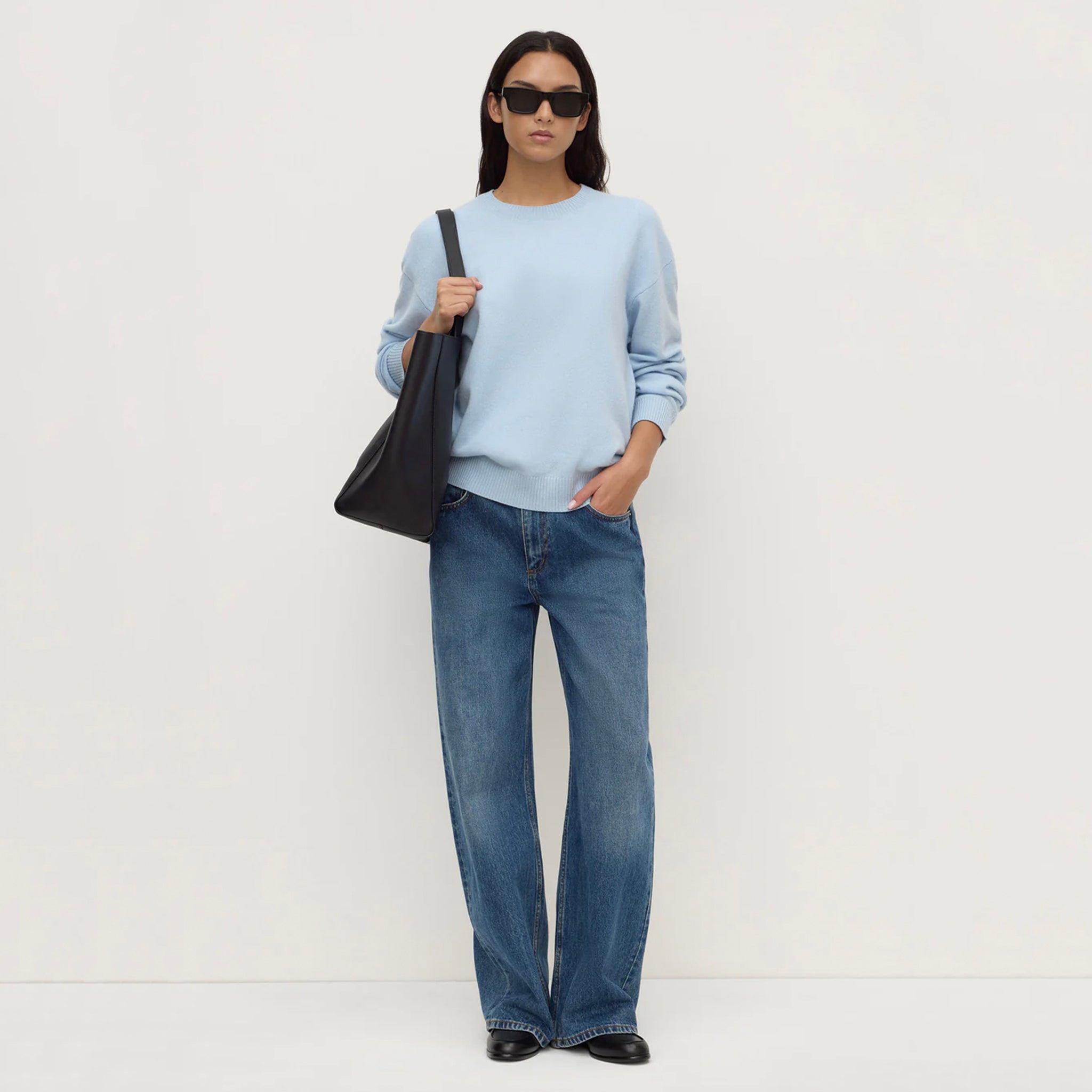 Assembly Label Carter Brushed Merino Wool Sweater - Breeze worn with denim and accessories