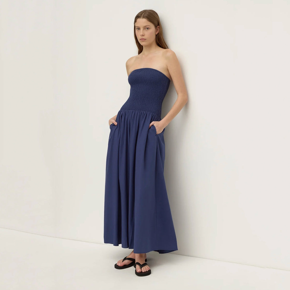 Assembly Label Connie Cotton Shirred Dress - Imperial Blue