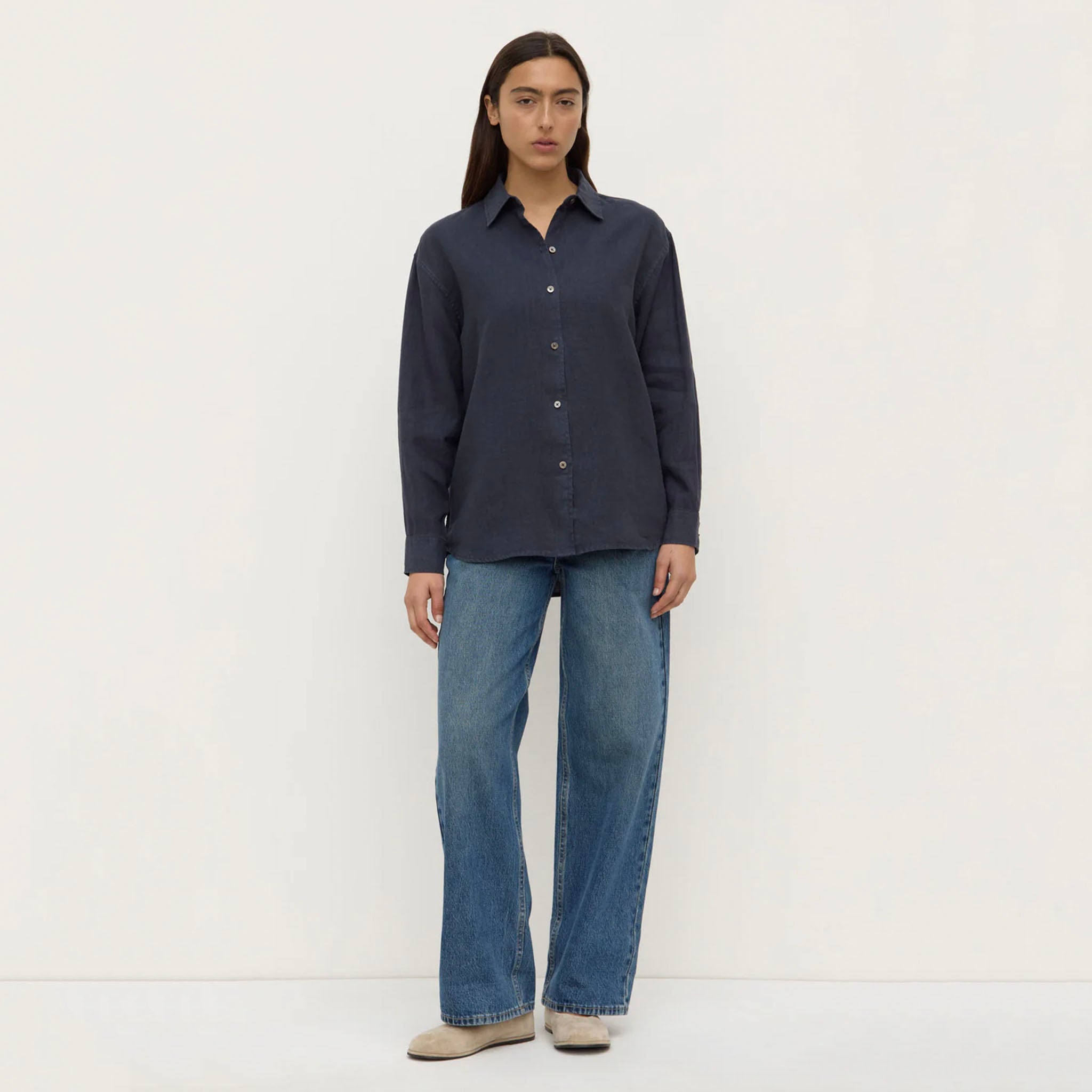 Assembly Label Everyday Linen Long Sleeve Shirt - True Navy