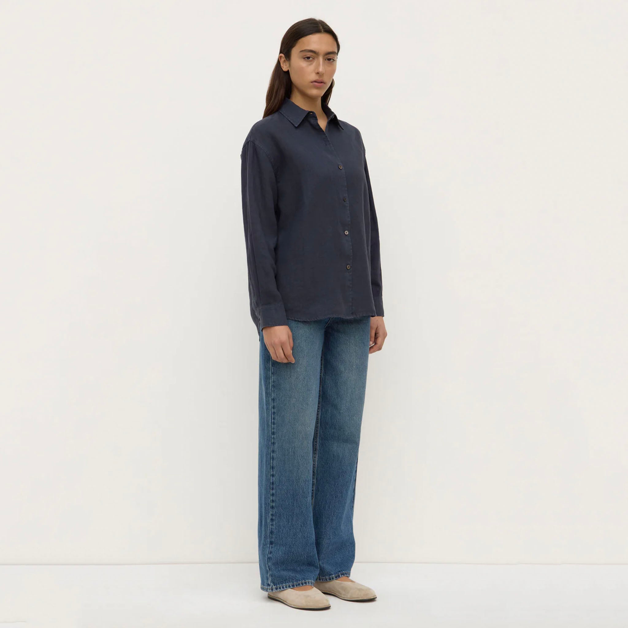 Assembly Label Everyday Linen Long Sleeve Shirt - True Navy