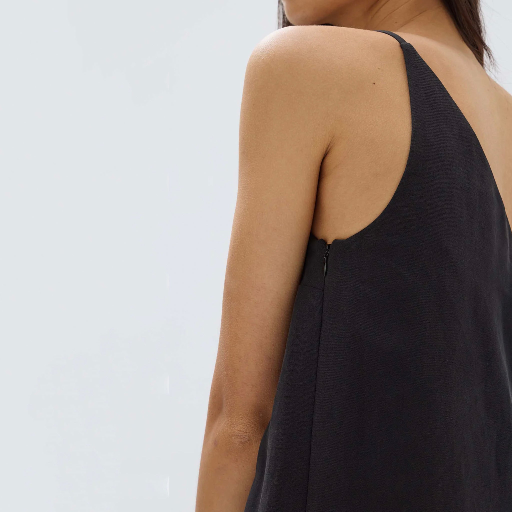 Assembly Label Farriday Silk Linen Asymmetric Midi Dress - Black