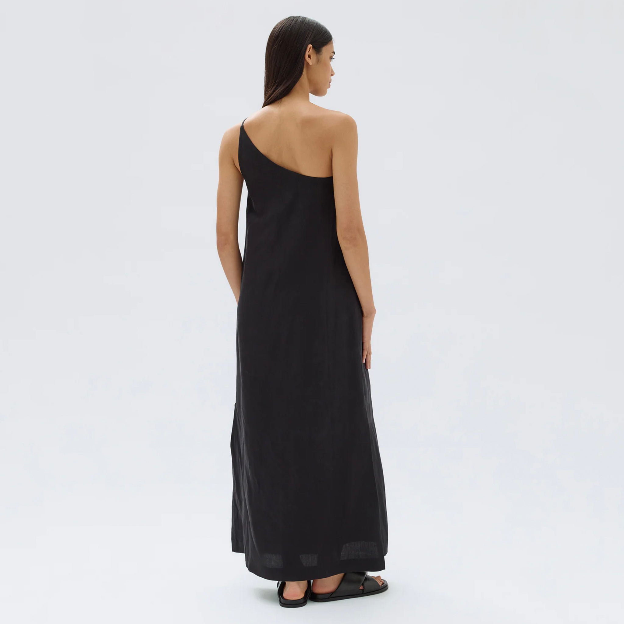 Assembly Label Farriday Silk Linen Asymmetric Midi Dress - Black