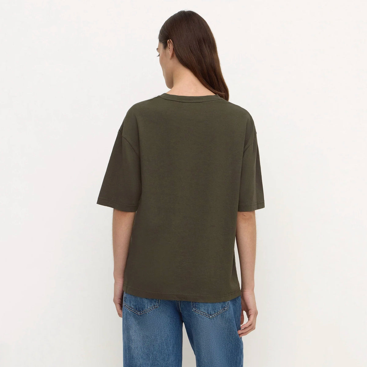 Assembly Label Kira Cotton Hemp Tee - Dark Military, back view on model
