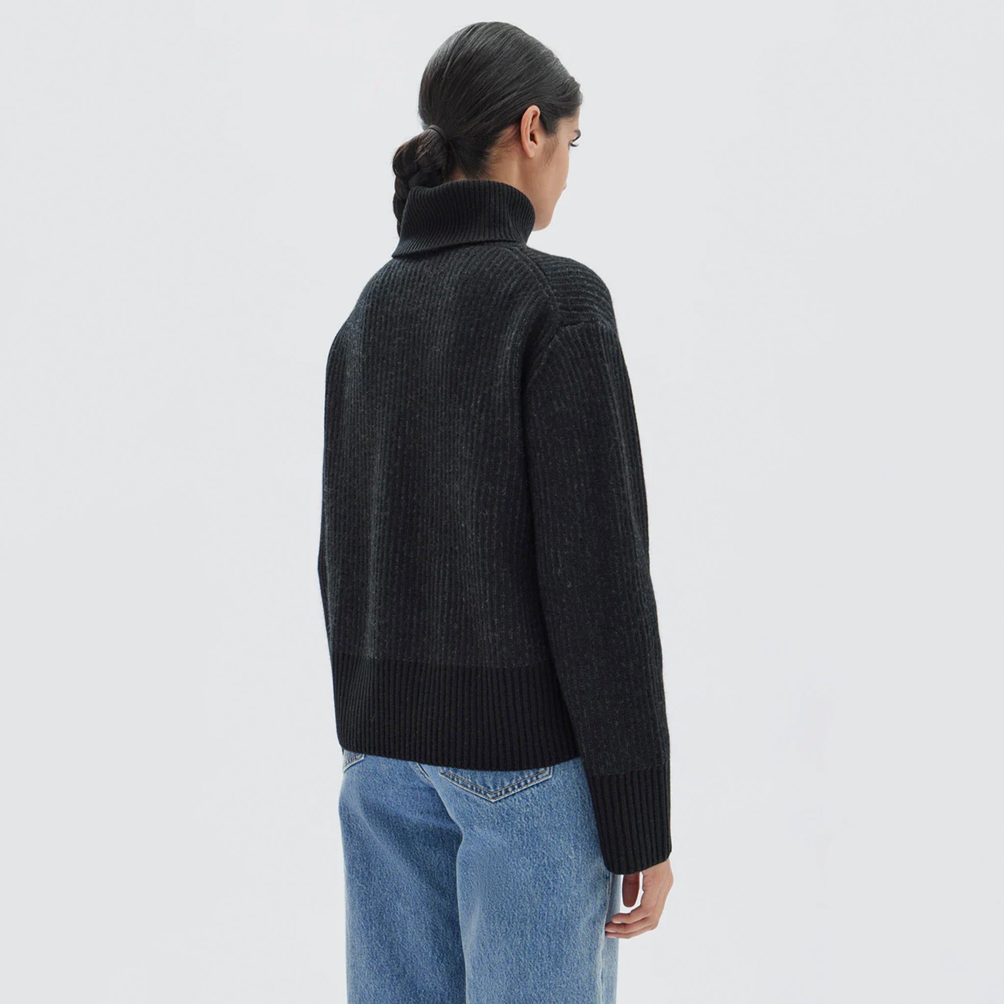 Assembly Label Krista Roll Neck Wool Rib Knit Jumper - Black