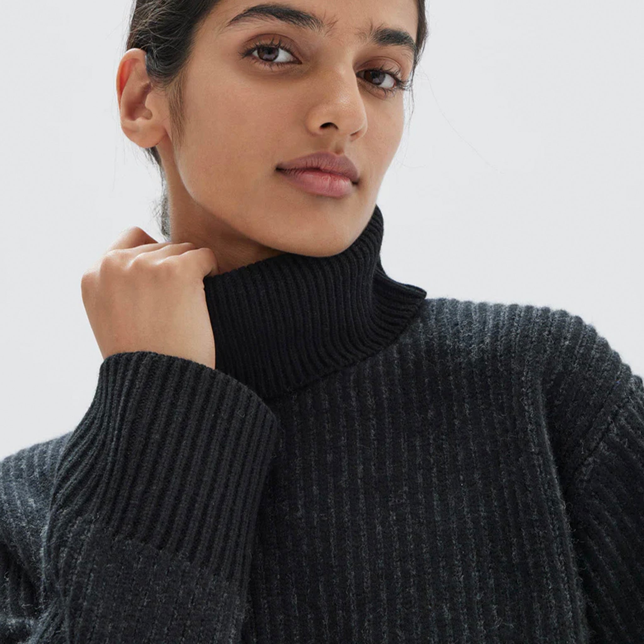 Assembly Label Krista Roll Neck Wool Rib Knit Jumper - Black