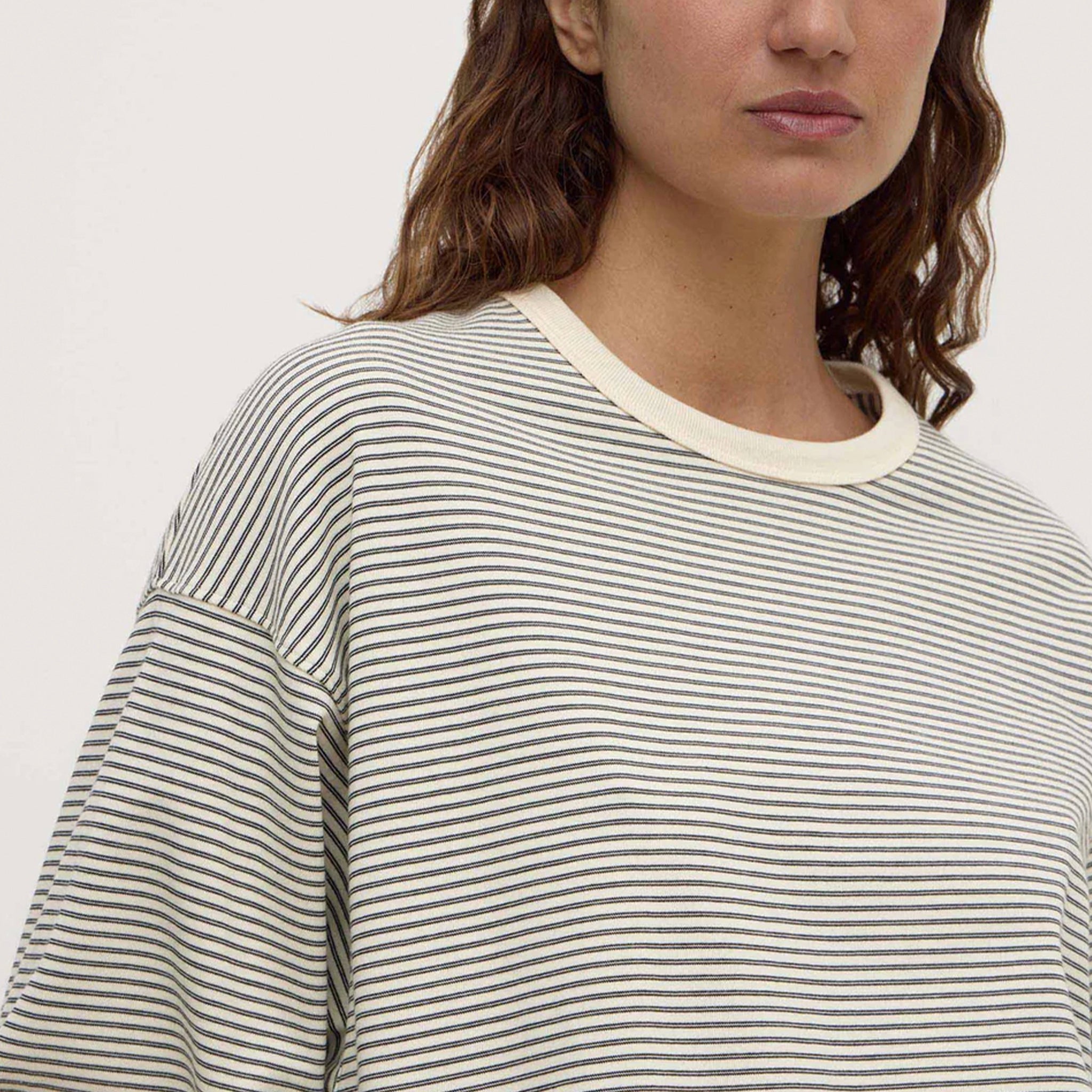 Assembly Label Malone Stripe Wide Sleeve Tee - Cream & Black