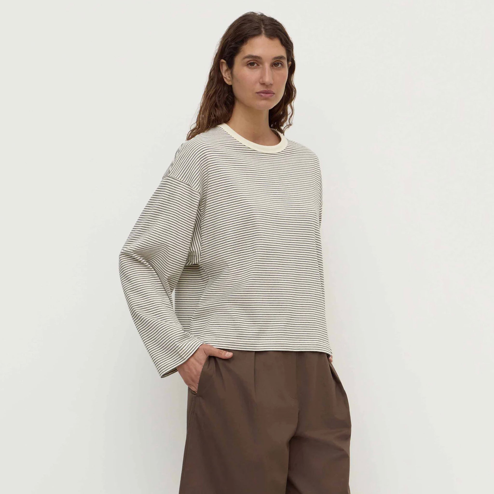 Assembly Label Malone Stripe Wide Sleeve Tee - Cream & Black