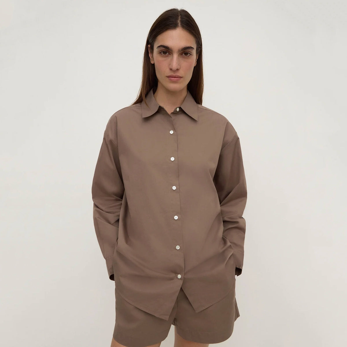 Assembly Label Micha Poplin Long Sleeve Shirt - Dark Sand