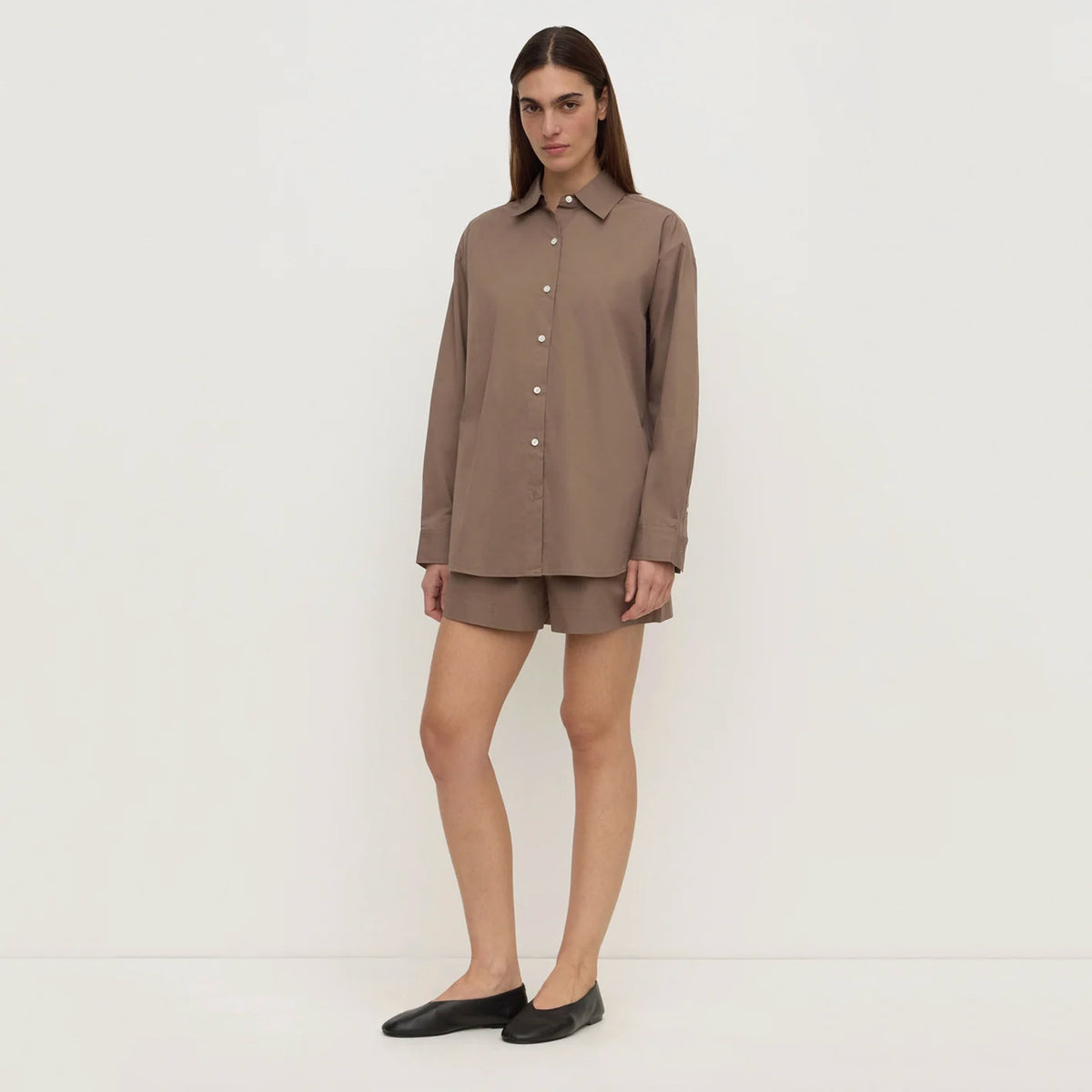 Assembly Label Micha Poplin Long Sleeve Shirt - Dark Sand