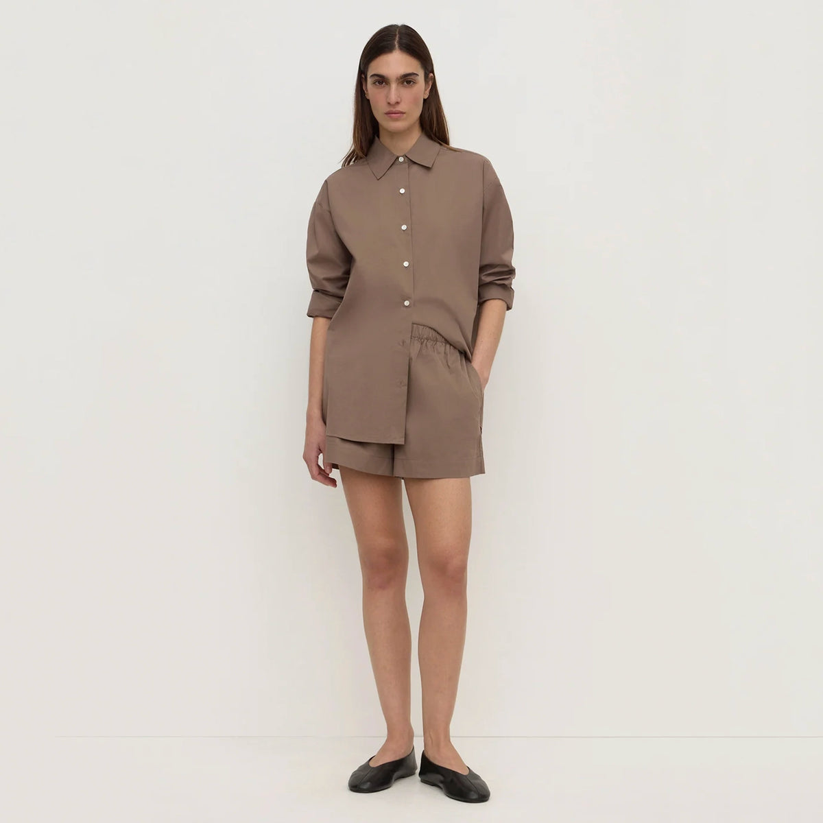 Assembly Label Micha Poplin Long Sleeve Shirt - Dark Sand