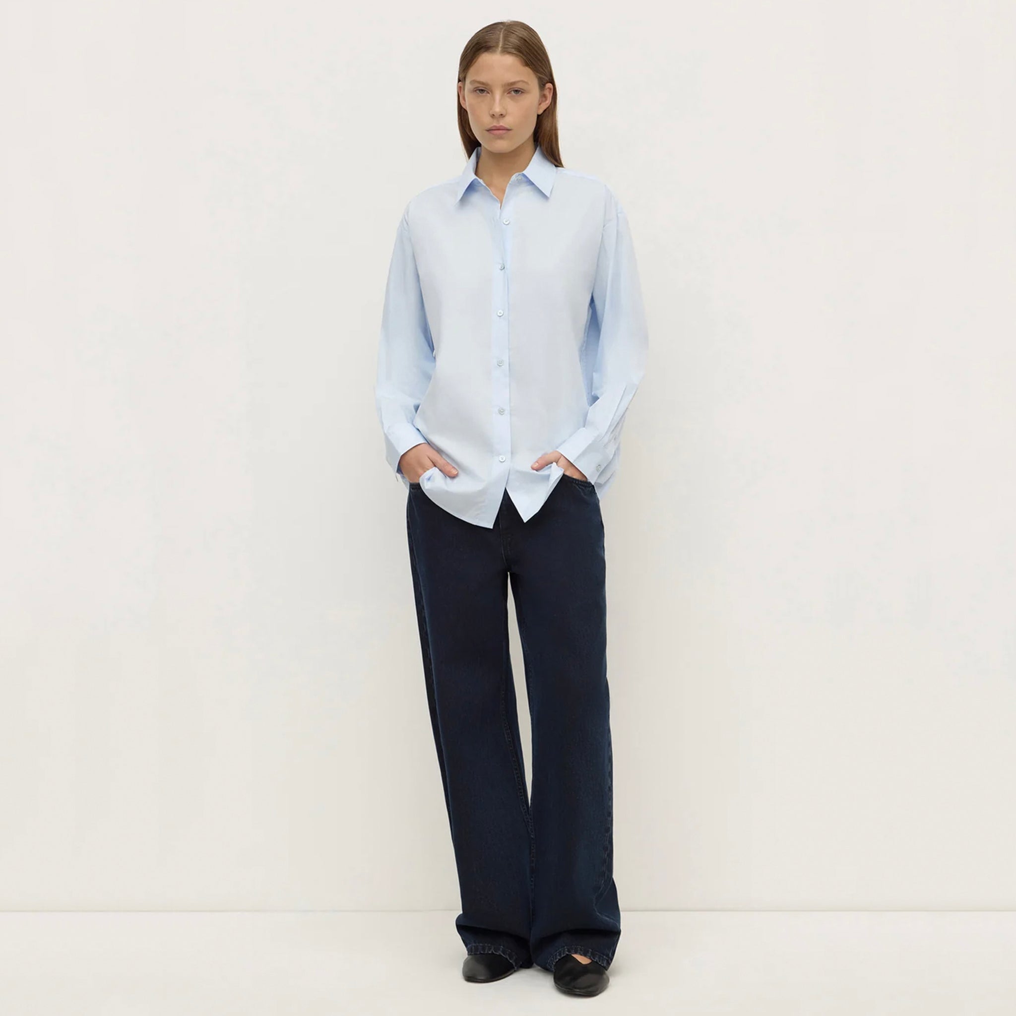 Assembly Label Micha Poplin Long Sleeve Shirt - Powder Blue