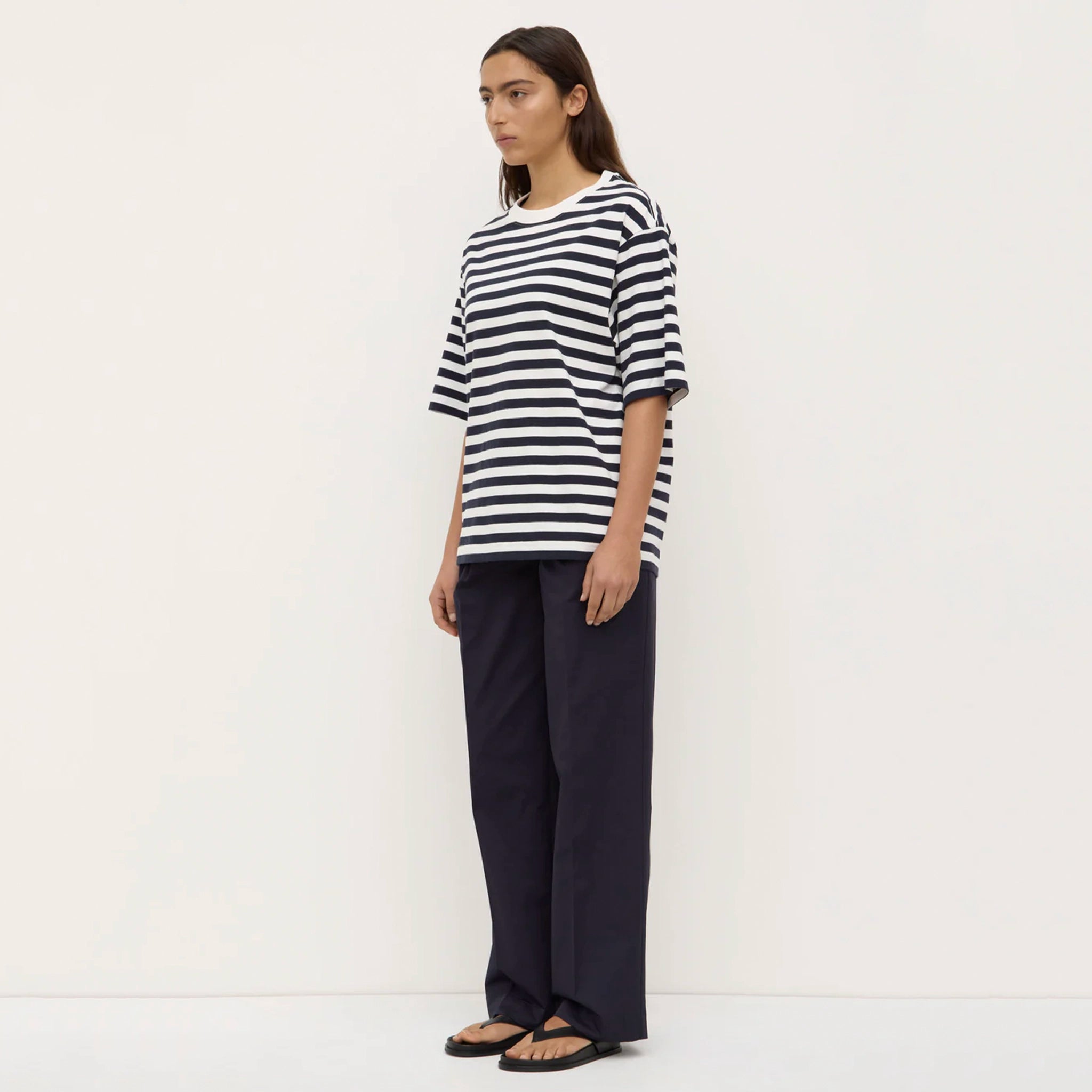 Assembly Label Monte Stripe Cotton Short Sleeve Tee - True Navy & White Stripe