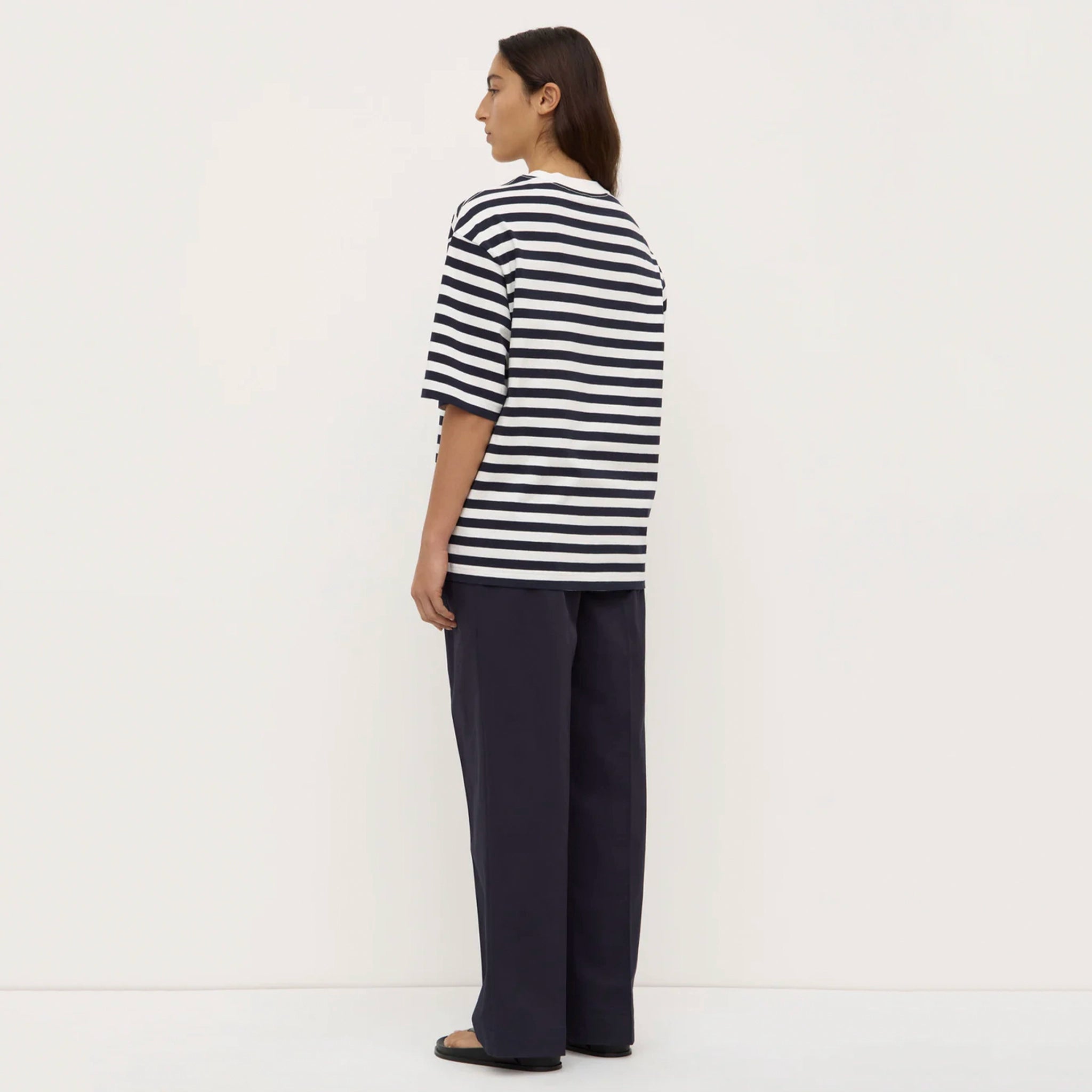 Assembly Label Monte Stripe Cotton Short Sleeve Tee - True Navy & White Stripe
