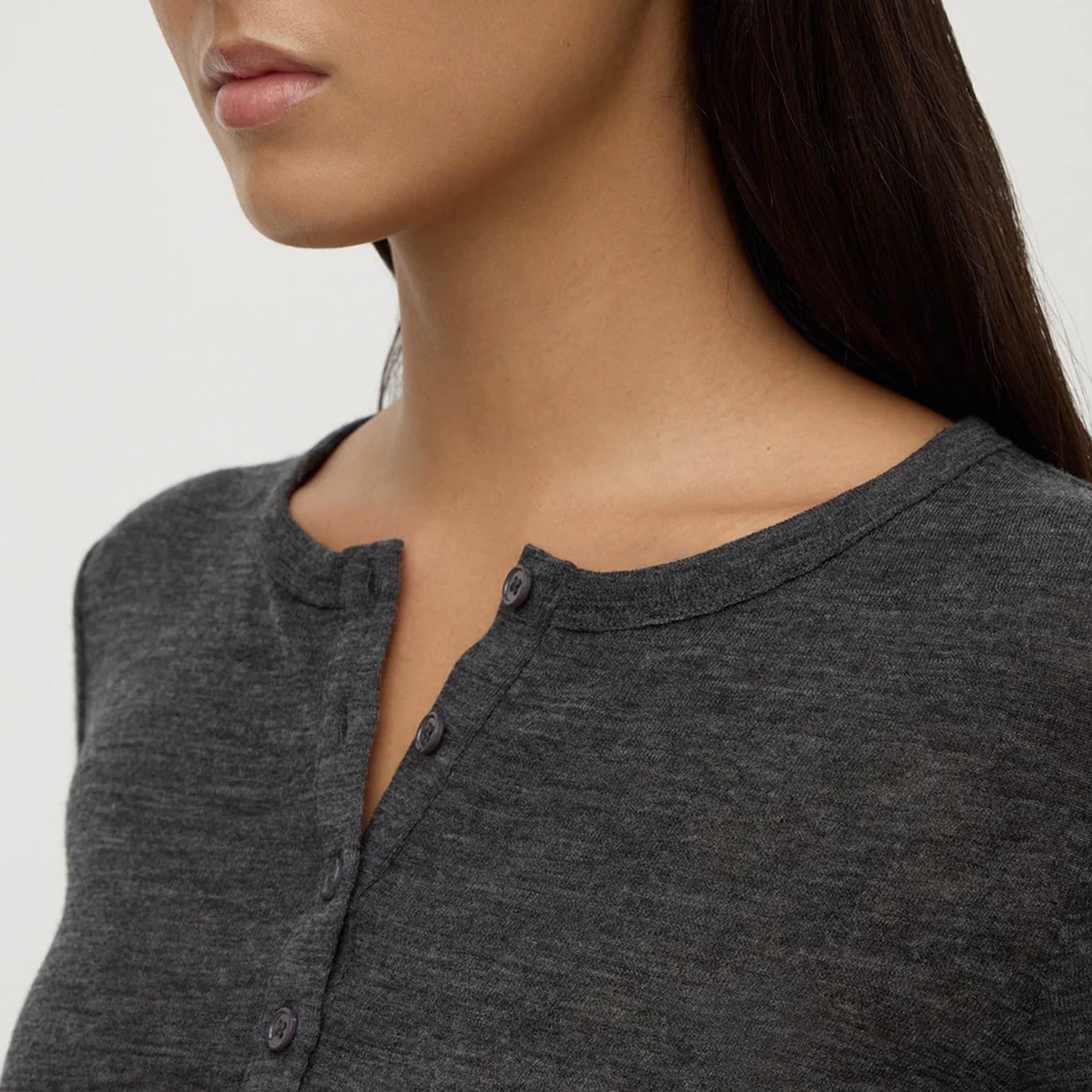 Assembly Label Nora Merino Wool Henley Top - Charcoal Marle