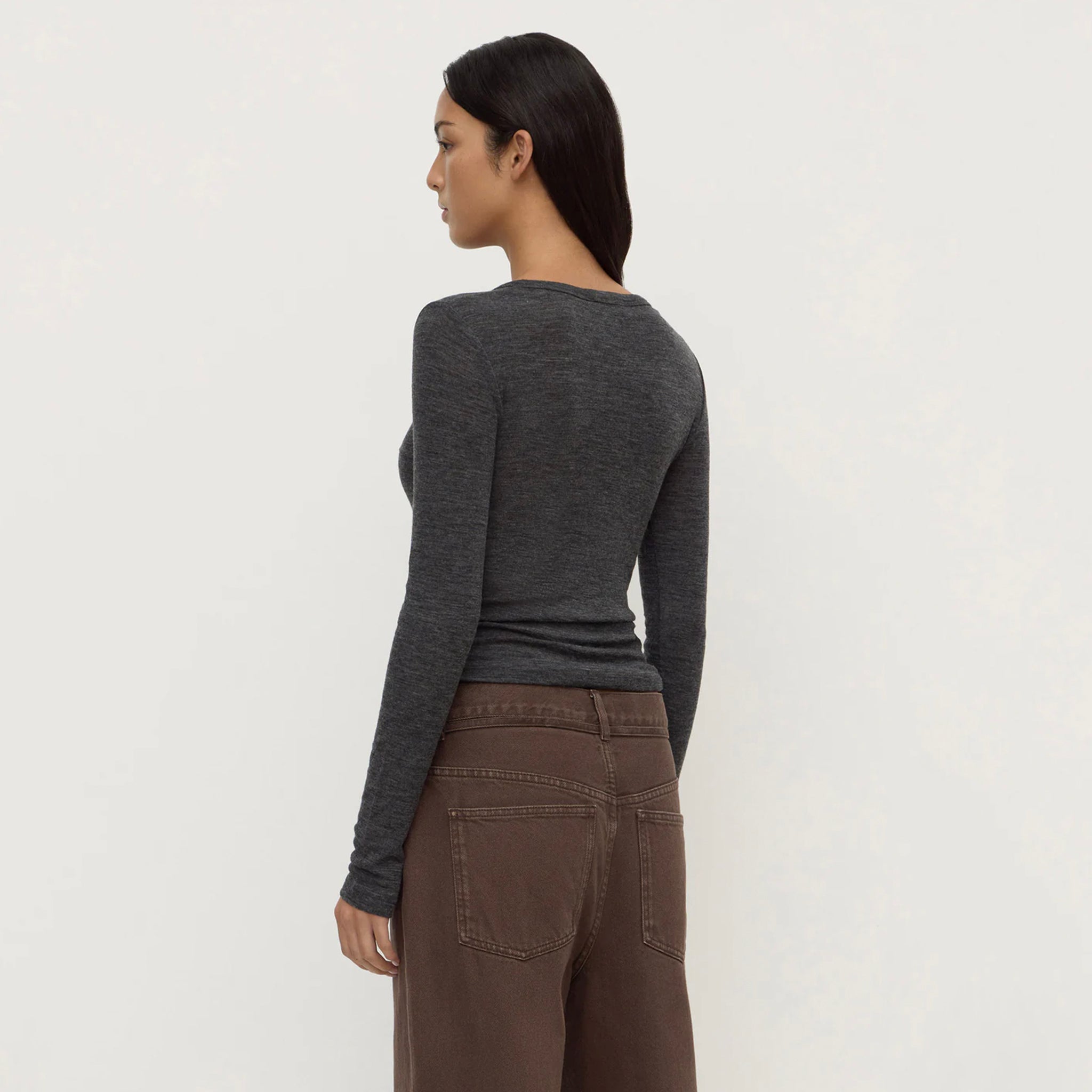 Assembly Label Nora Merino Wool Henley Top - Charcoal Marle