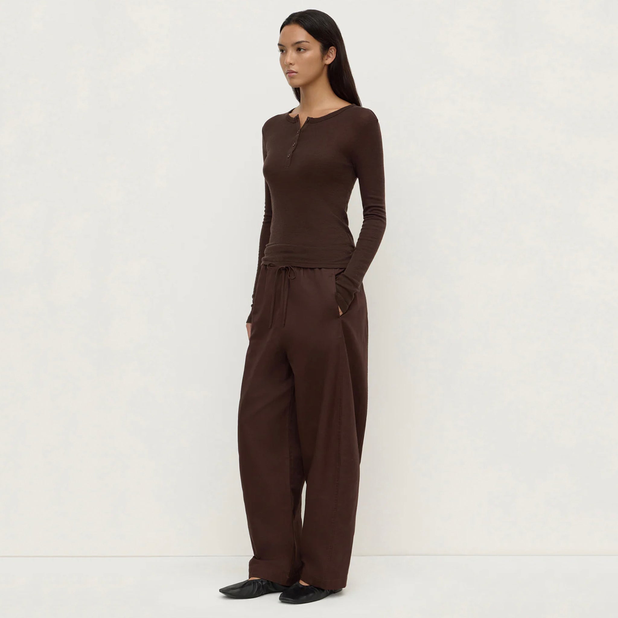 Assembly Label Nora Merino Wool Henley Top - Ganache