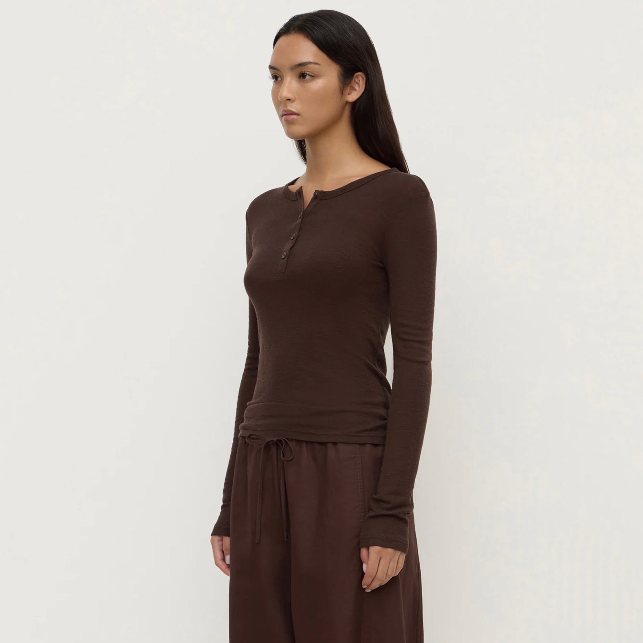 Assembly Label Nora Merino Wool Henley Top - Ganache