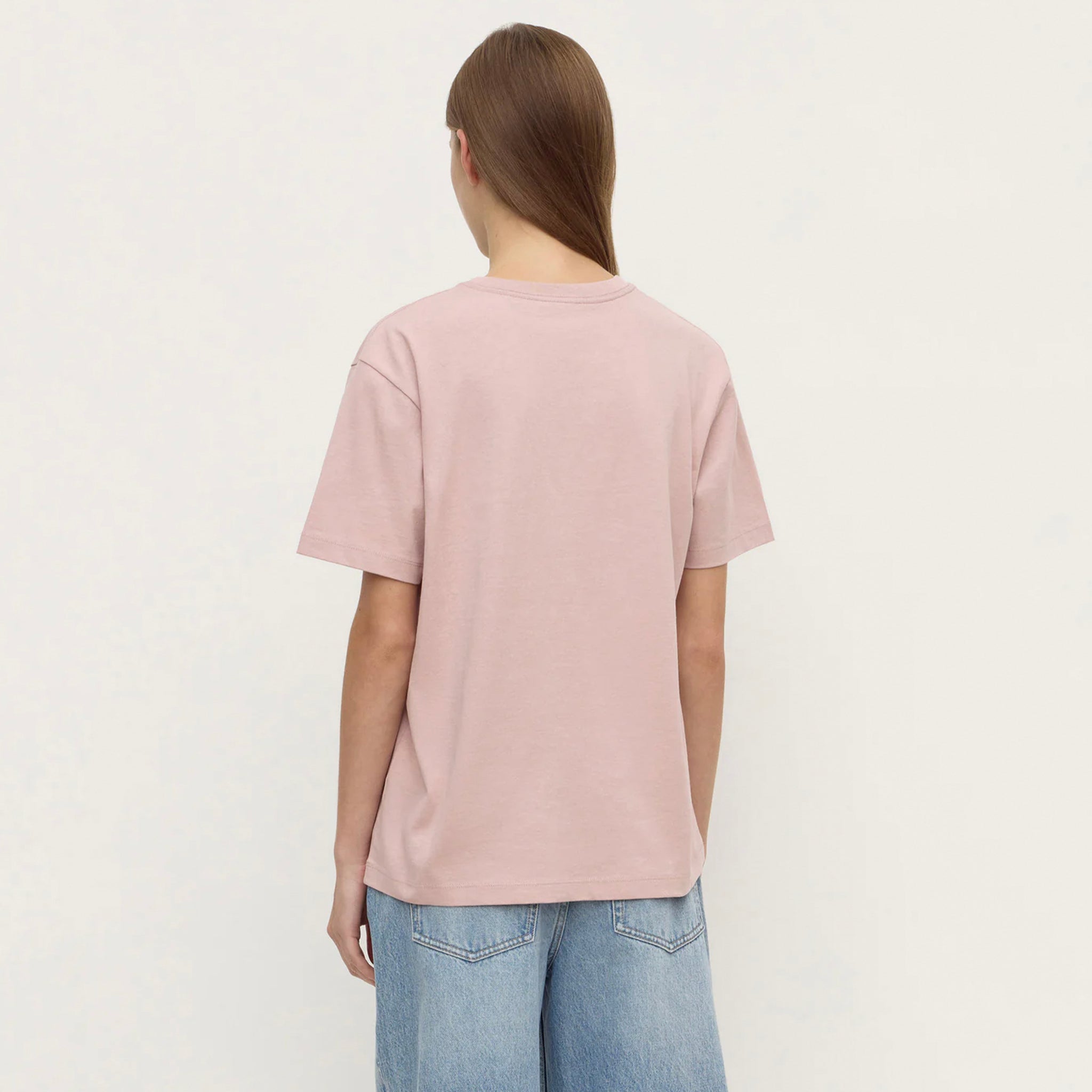 Alt Tag: Assembly Label Organic Cotton Base Tee - Blush back view relaxed crew neck organic cotton jersey t-shirt