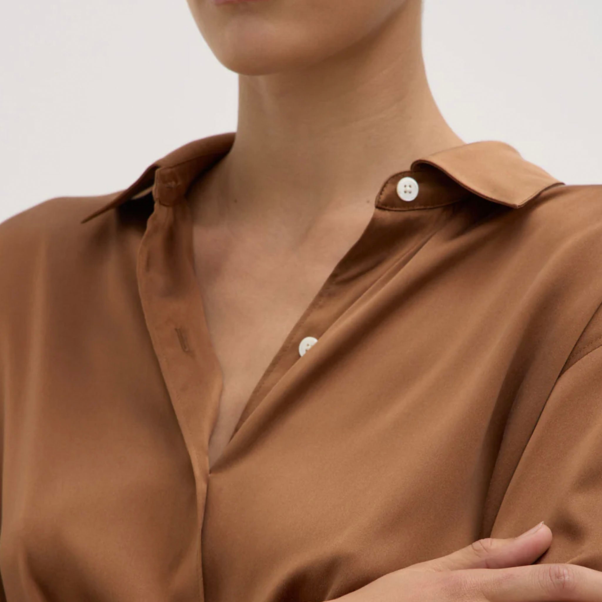Assembly Label Pippa Silk Long Sleeve Shirt - Bronze