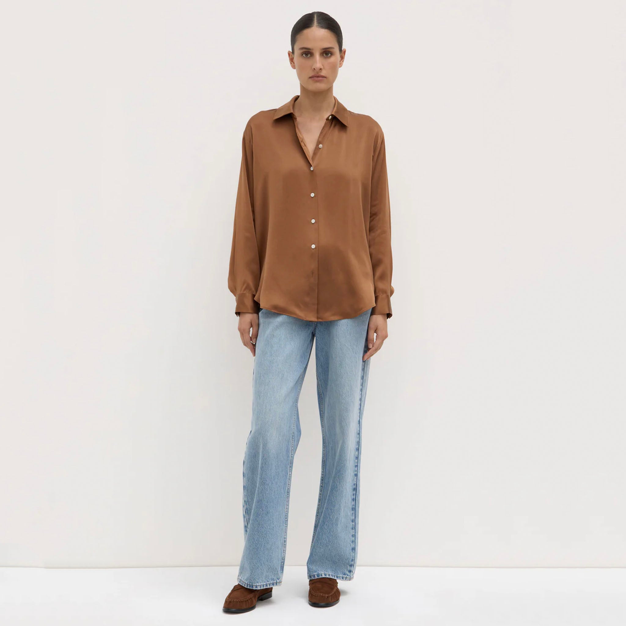 Assembly Label Pippa Silk Long Sleeve Shirt - Bronze